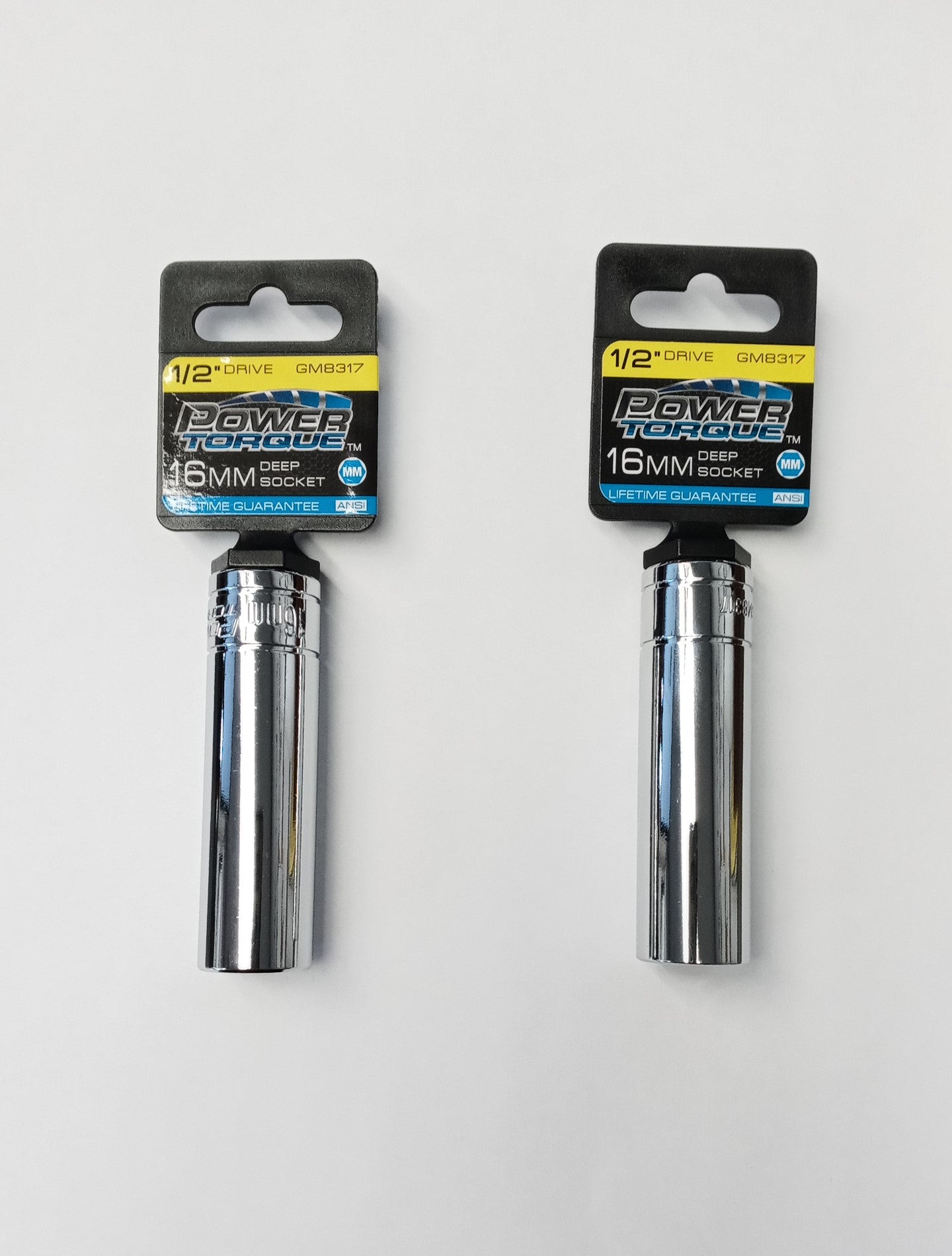 Power Torque GM8317 16mm Socket 1/2 Drive Deep 6 PT Metric 2pcs.