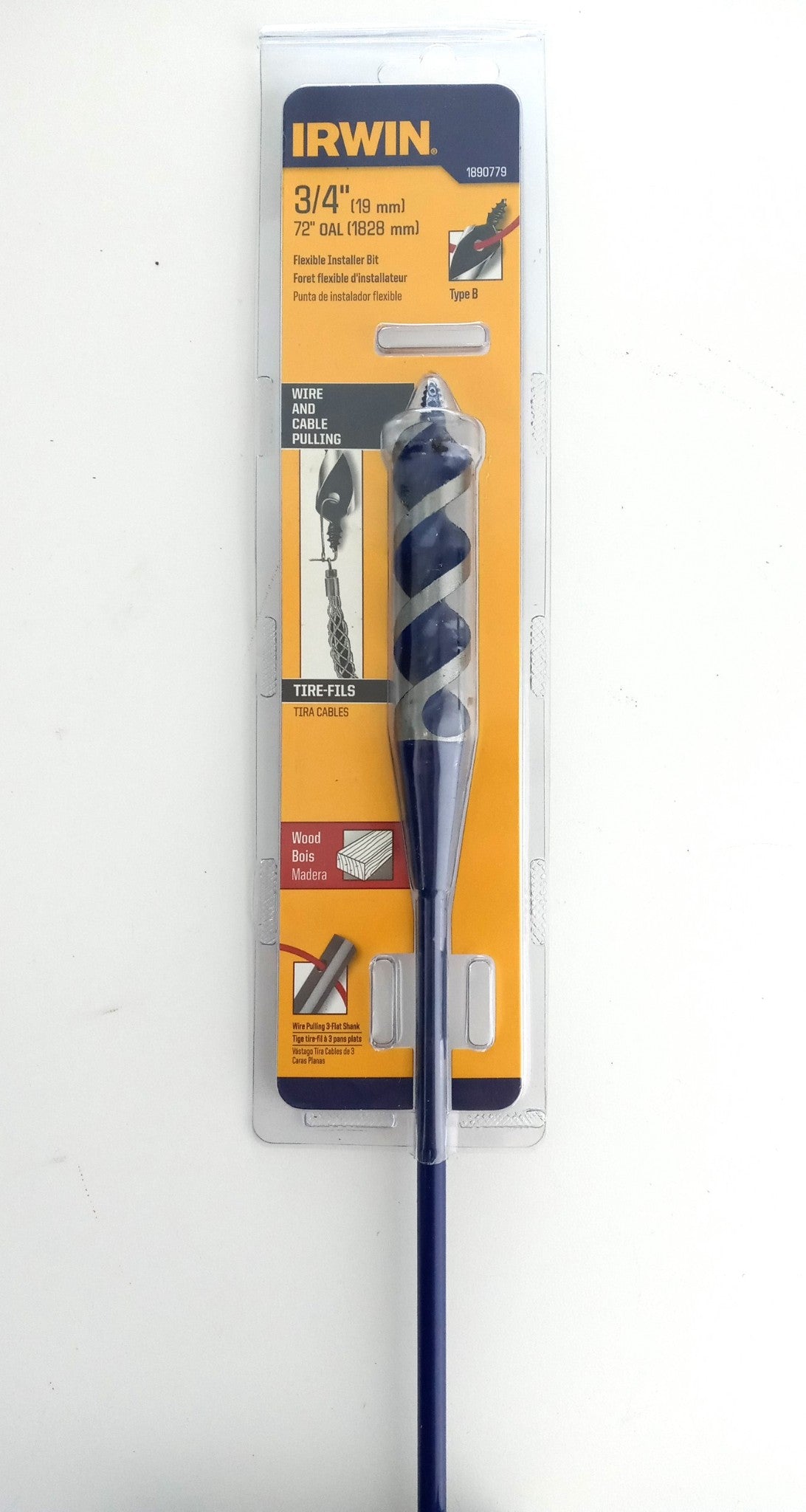IRWIN 1890779 3/4" x 72" Flexible Installer Drill Bit With Auger Tip
