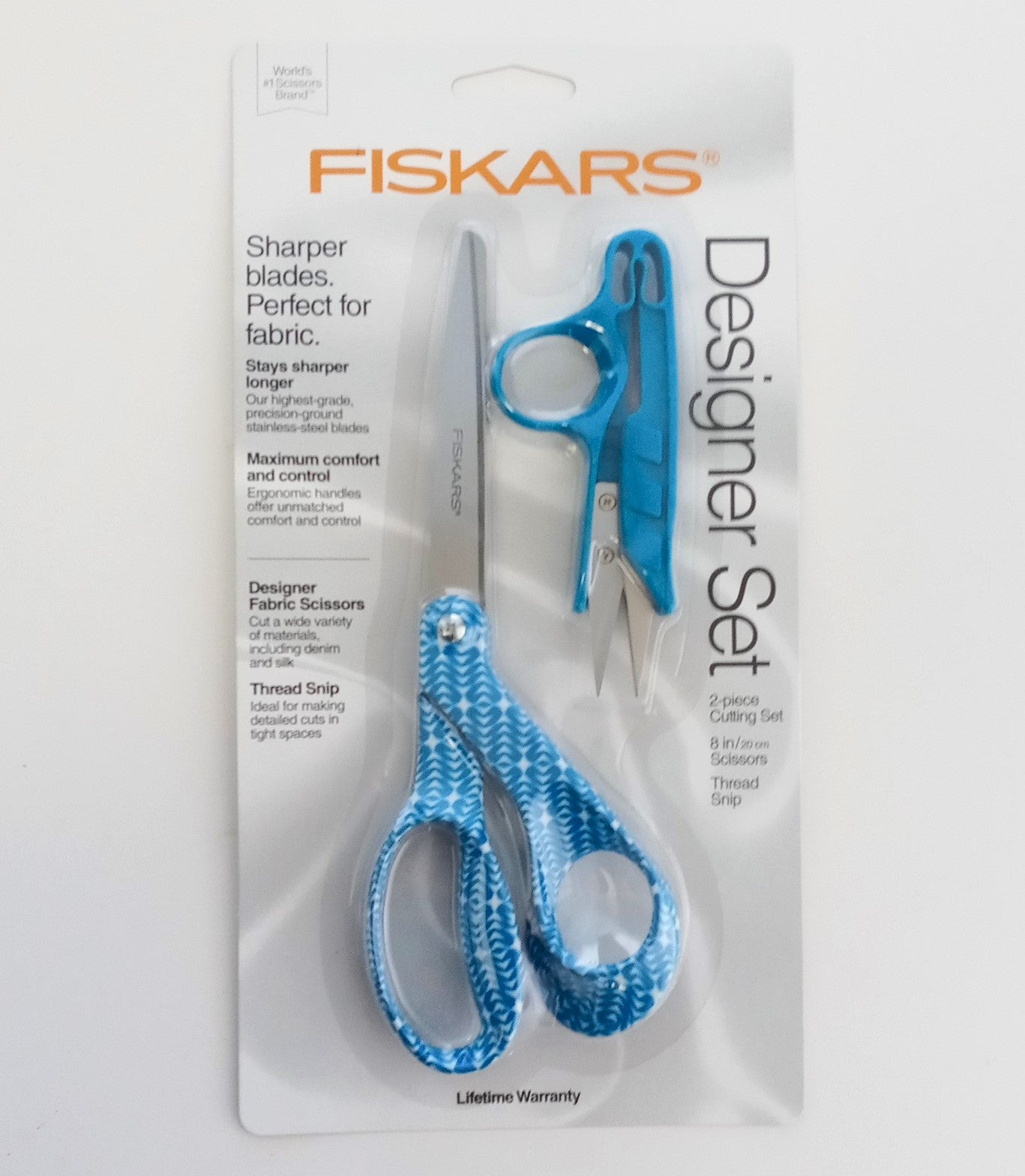 Fiskars 154162 Designer 2pc Cutting Set 8" Scissors & Thread Snip (Asst Color)