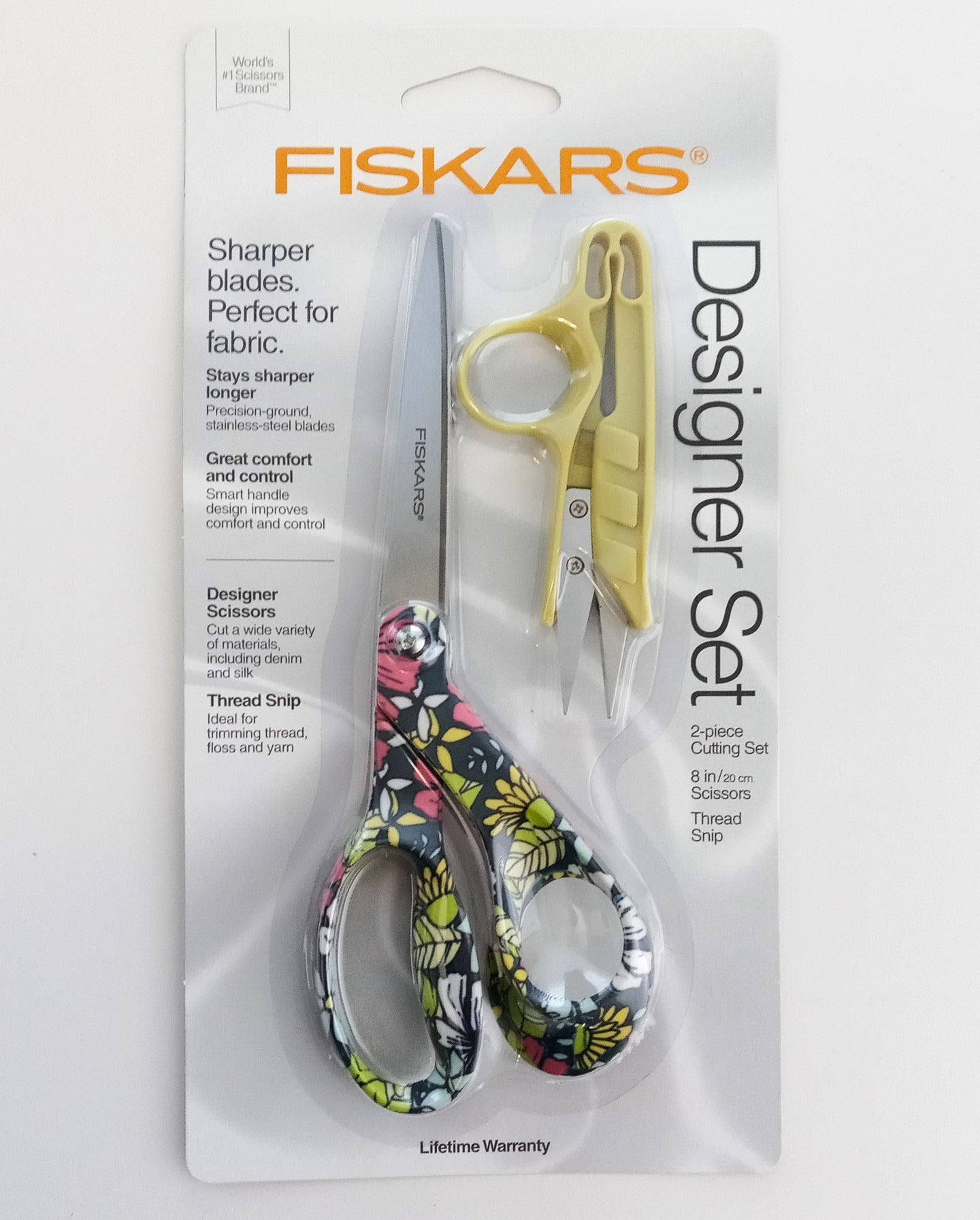Fiskars 154162 Designer 2pc Cutting Set 8" Scissors & Thread Snip (Asst Color)