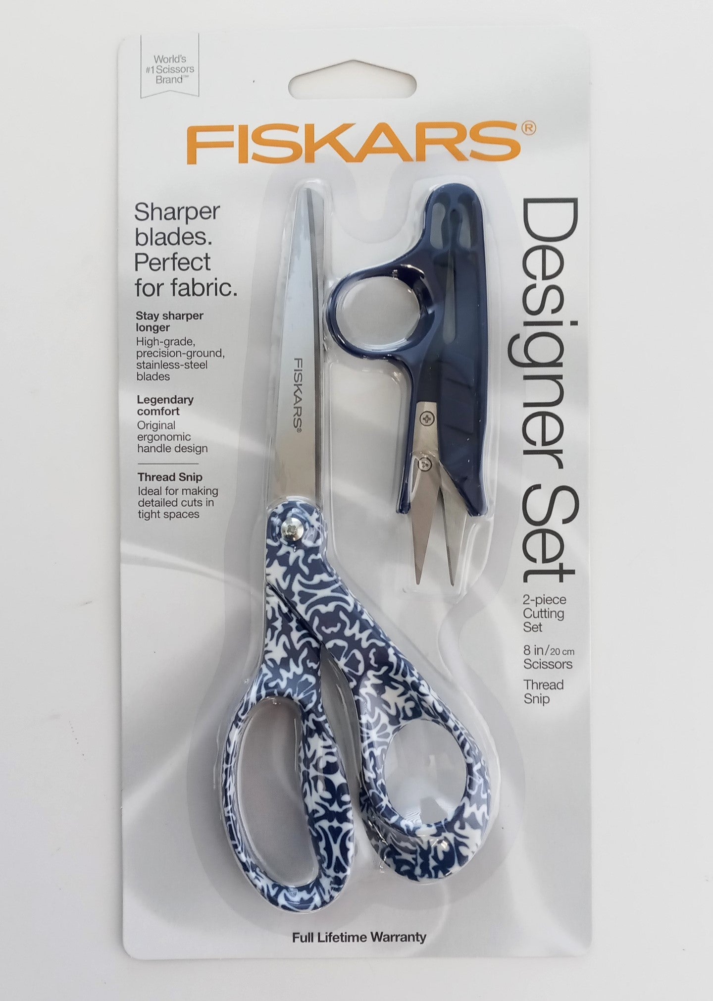 Fiskars 154162 Designer 2pc Cutting Set 8" Scissors & Thread Snip (Asst Color)