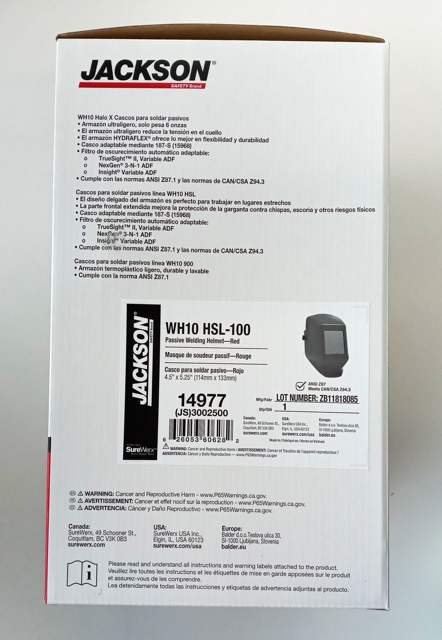 Jackson Safety 14977 W10 HSL-100 Welding Helmet, 4.5" x 5.25", Red 4pcs.