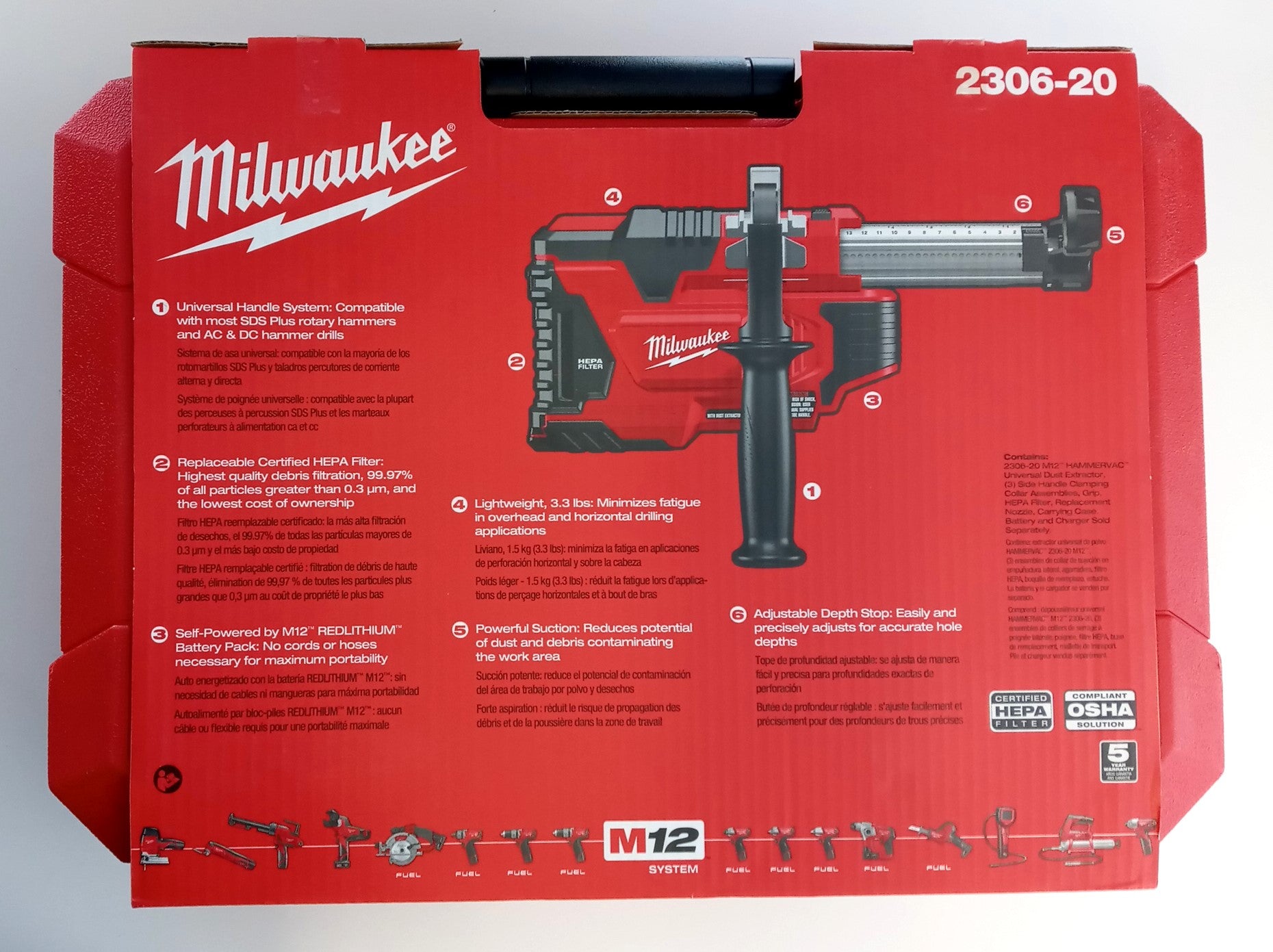 Milwaukee M12 HAMMERVAC 2306-20 Universal Dust Extractor (tool & case only)