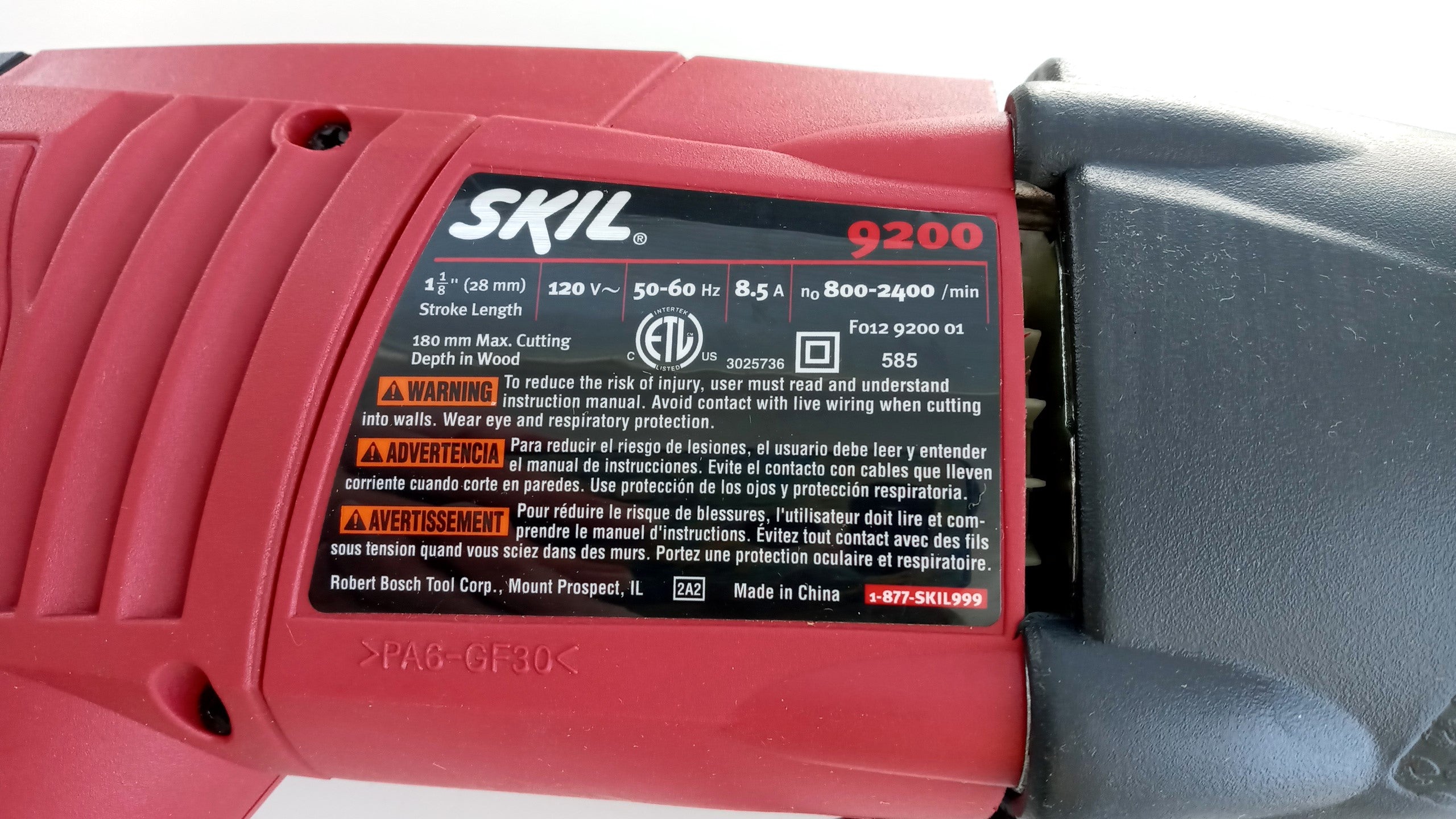 SKIL 9200-02-RT 8.5 Amp Variable Speed Reciprocating Saw