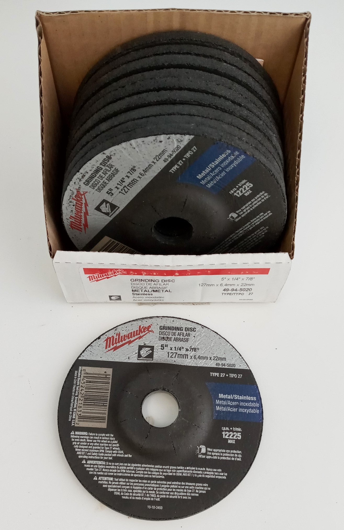 Milwaukee 49-94-5020 Metal Stainless Grinding Disc 10pk 5 X 1/4 X 7/8