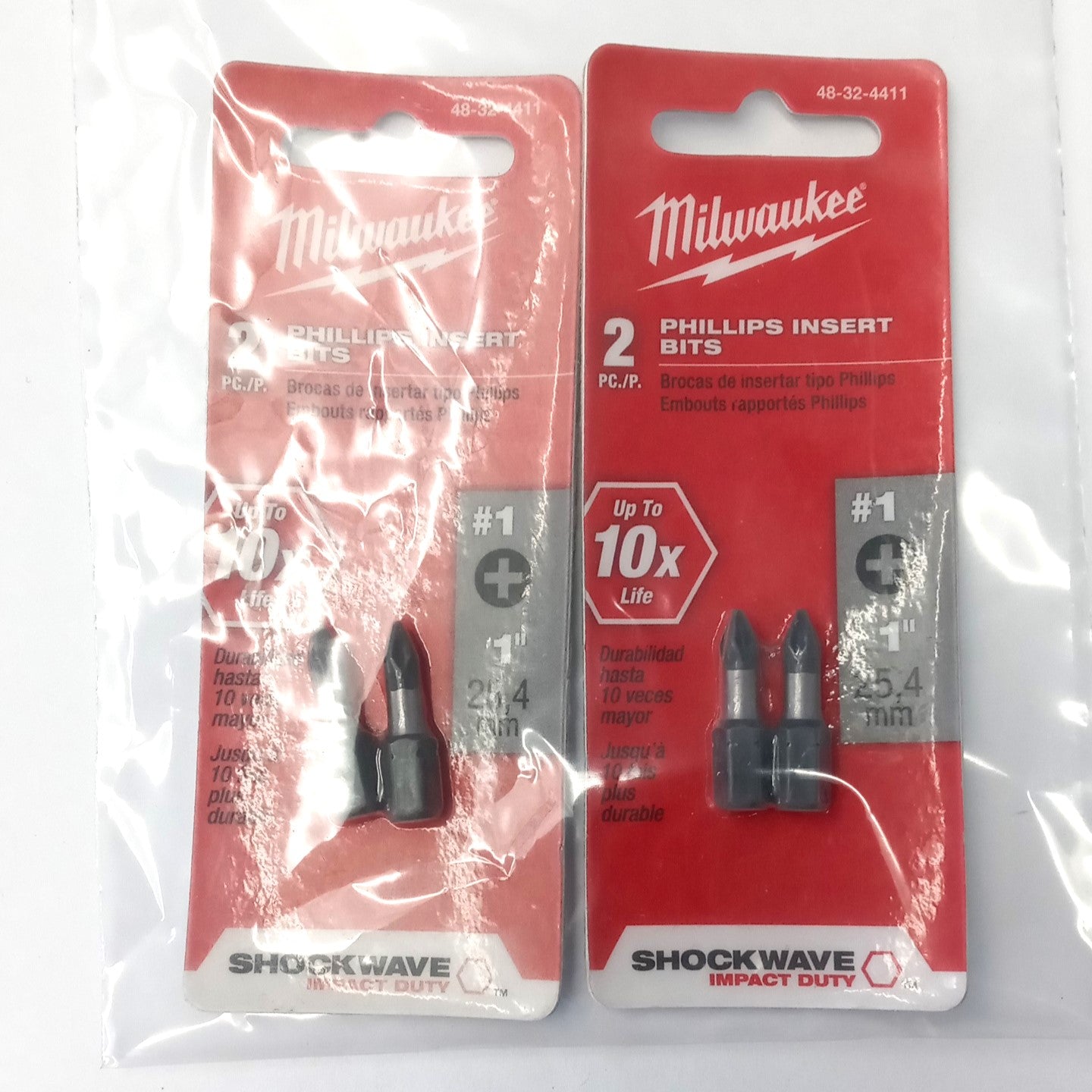 Milwaukee 48-32-4411 #1 x1" Phillips Insert Bits (2pks of 2pcs)