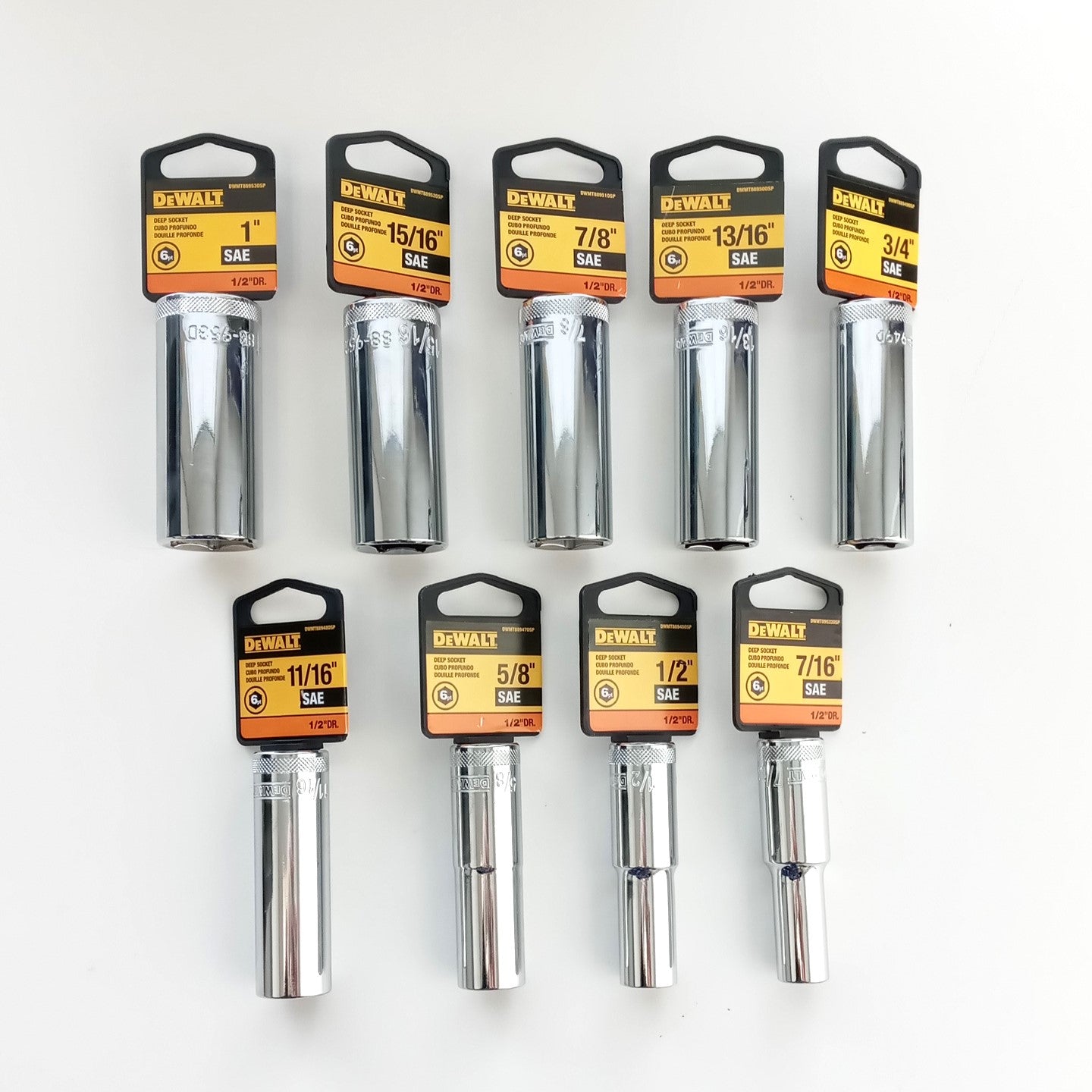 Dewalt DWMT889520SP 1/2" Drive Deep 9pc Socket Set 6pt. SAE 1" to 7/16" No 9/16"