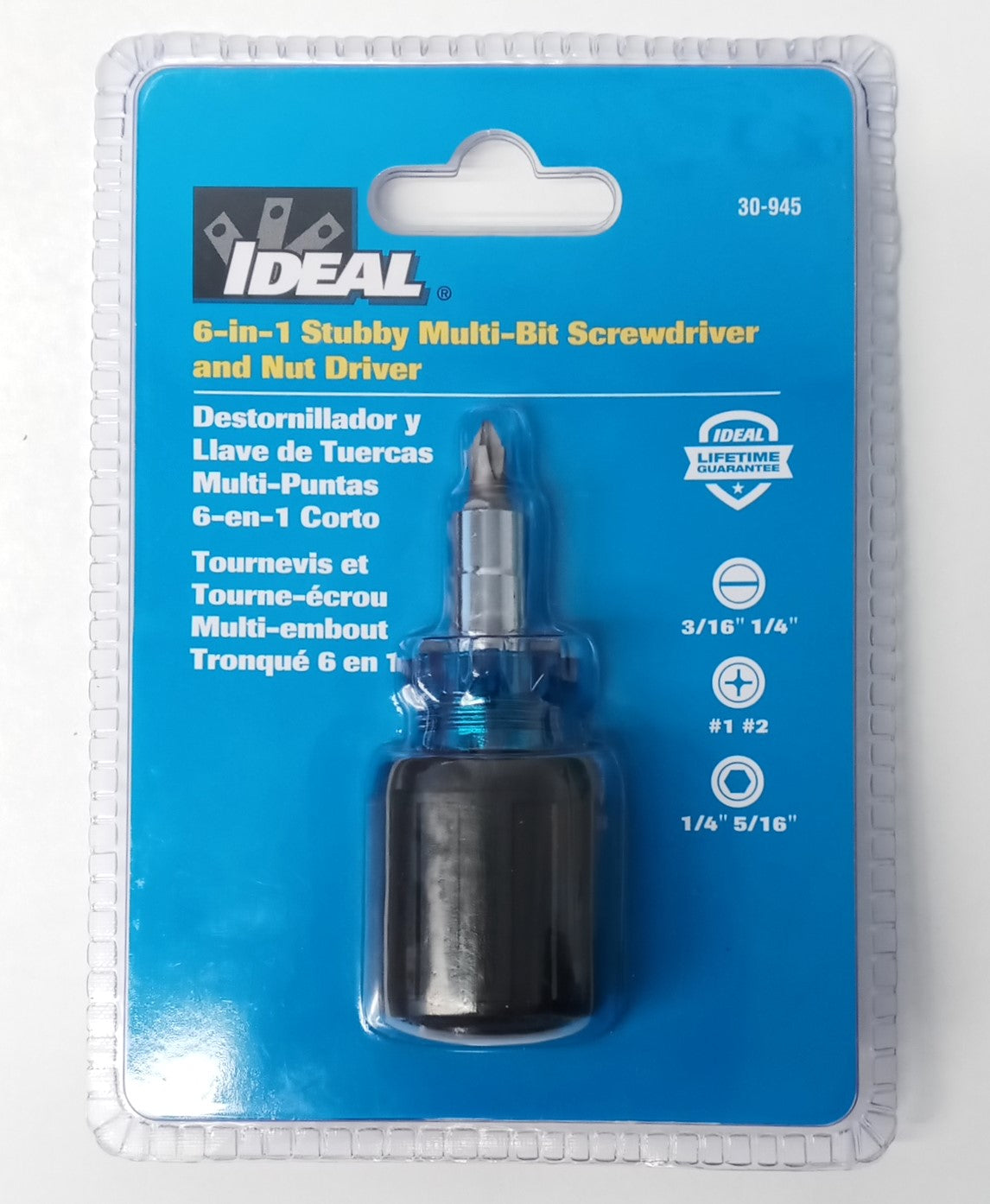 Ideal 30-945 6-in-1 Stubby Mulit-Bit Screwdriver and Nut Driver