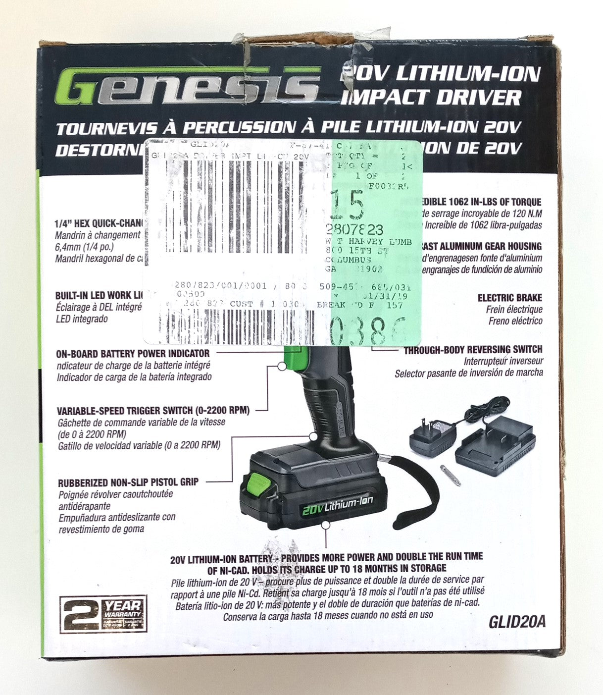 Genesis GLID20A  20V Impact Driver, 1/4" Hex Quick-Change Locking Collet #HW