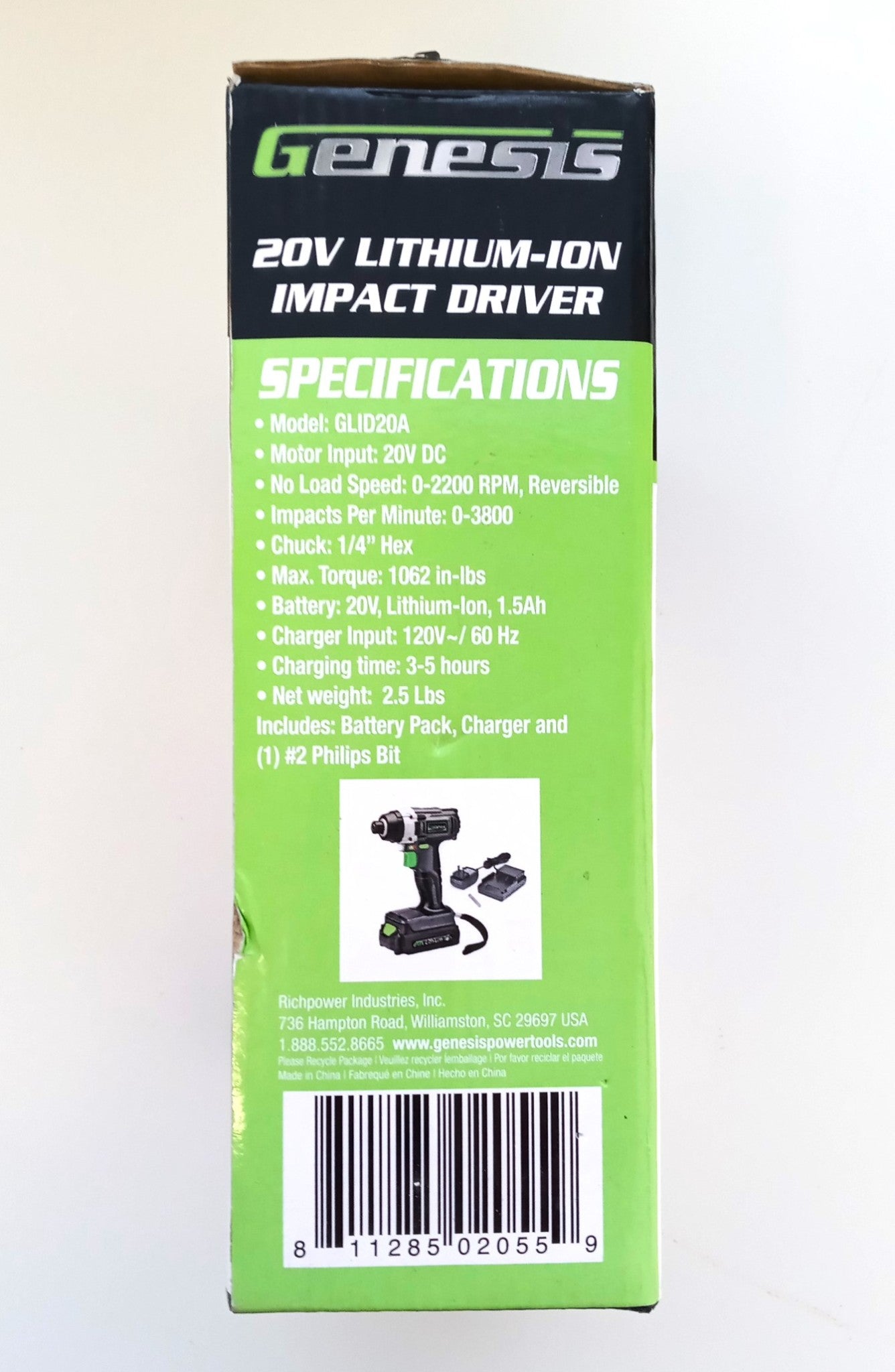 Genesis GLID20A  20V Impact Driver, 1/4" Hex Quick-Change Locking Collet #HW