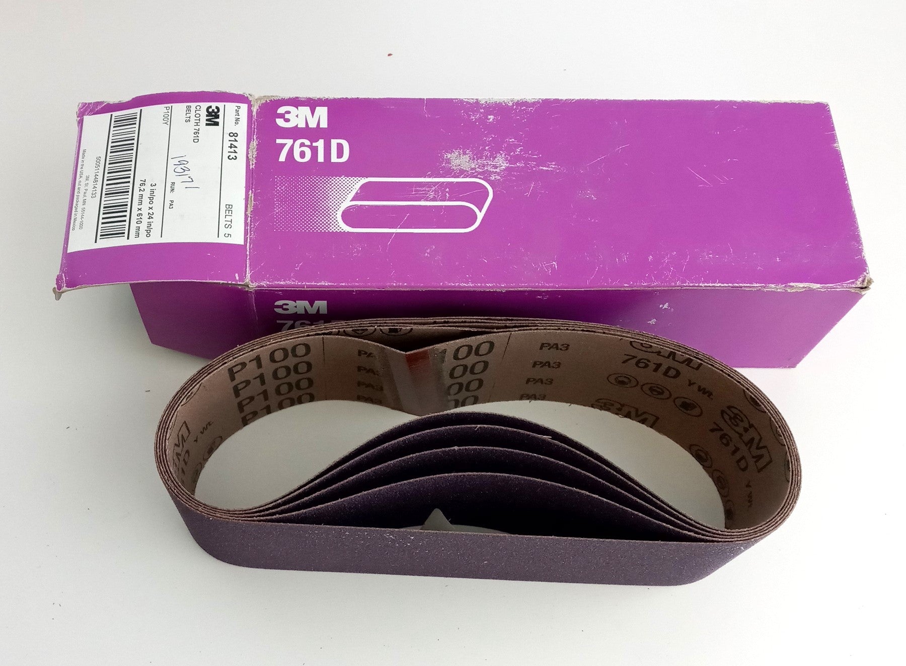 3M Cloth 761D Sanding Belts 100Y 3" W x 24" L - 81413 Purple (5 Pack)