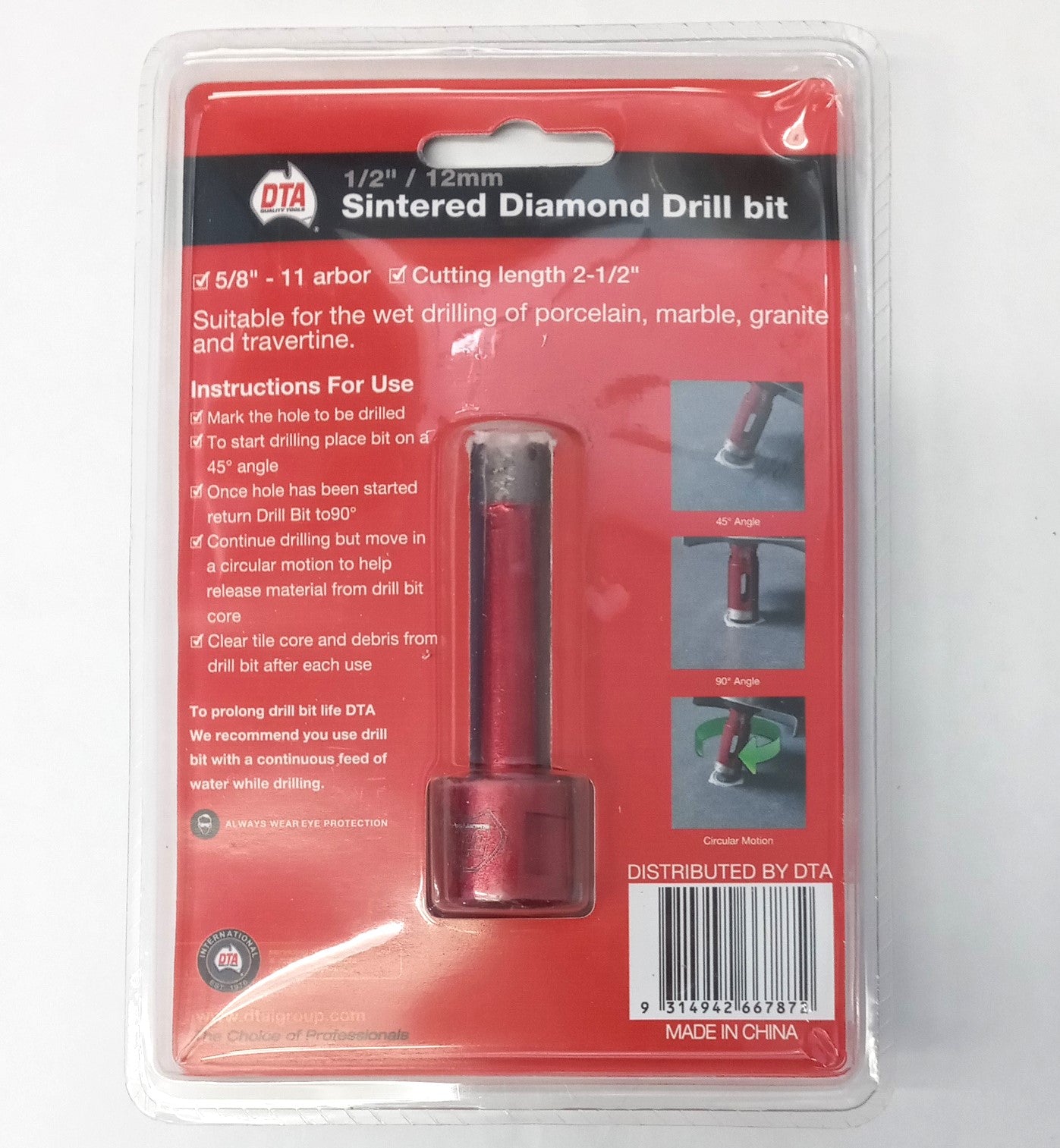 DTA 3448 1/2" Sintered Diamond Wet Core Bit