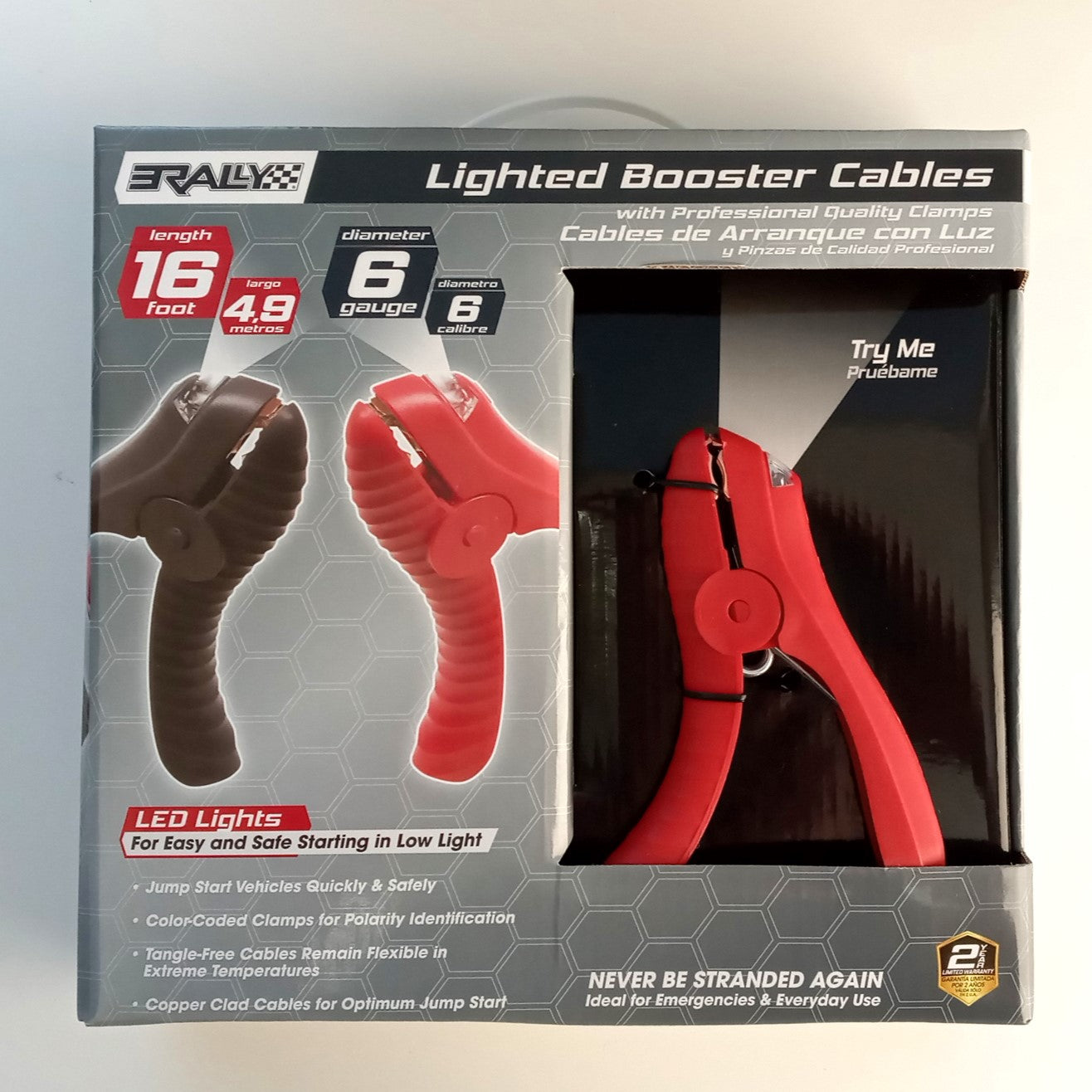 Rally Lighted Booster/Jumper Cables with Clamps 16ft 6-Gauge 7338