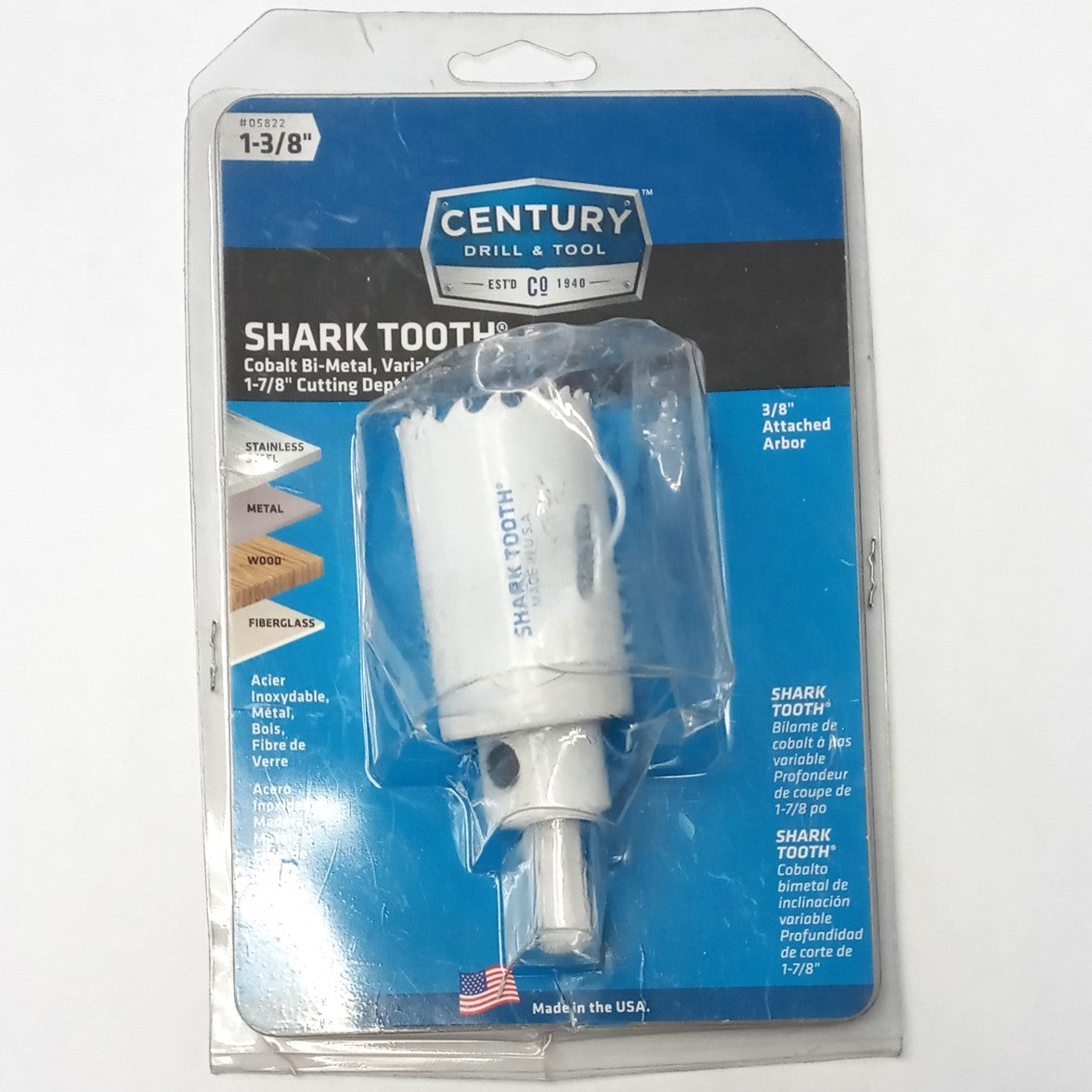 Century 1-3/8" Cobalt Bi-Metal Variable Pitch Hole Saw 3/8" Arbor 05822 #HW