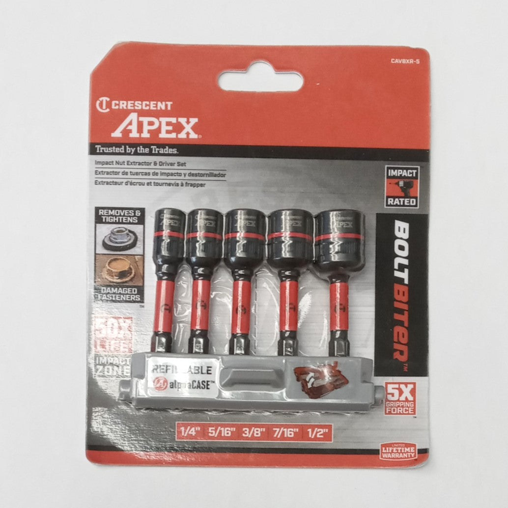 Crescent Apex 5 Pc Impact Nut Extractor And Driver Set CAVBXR-5