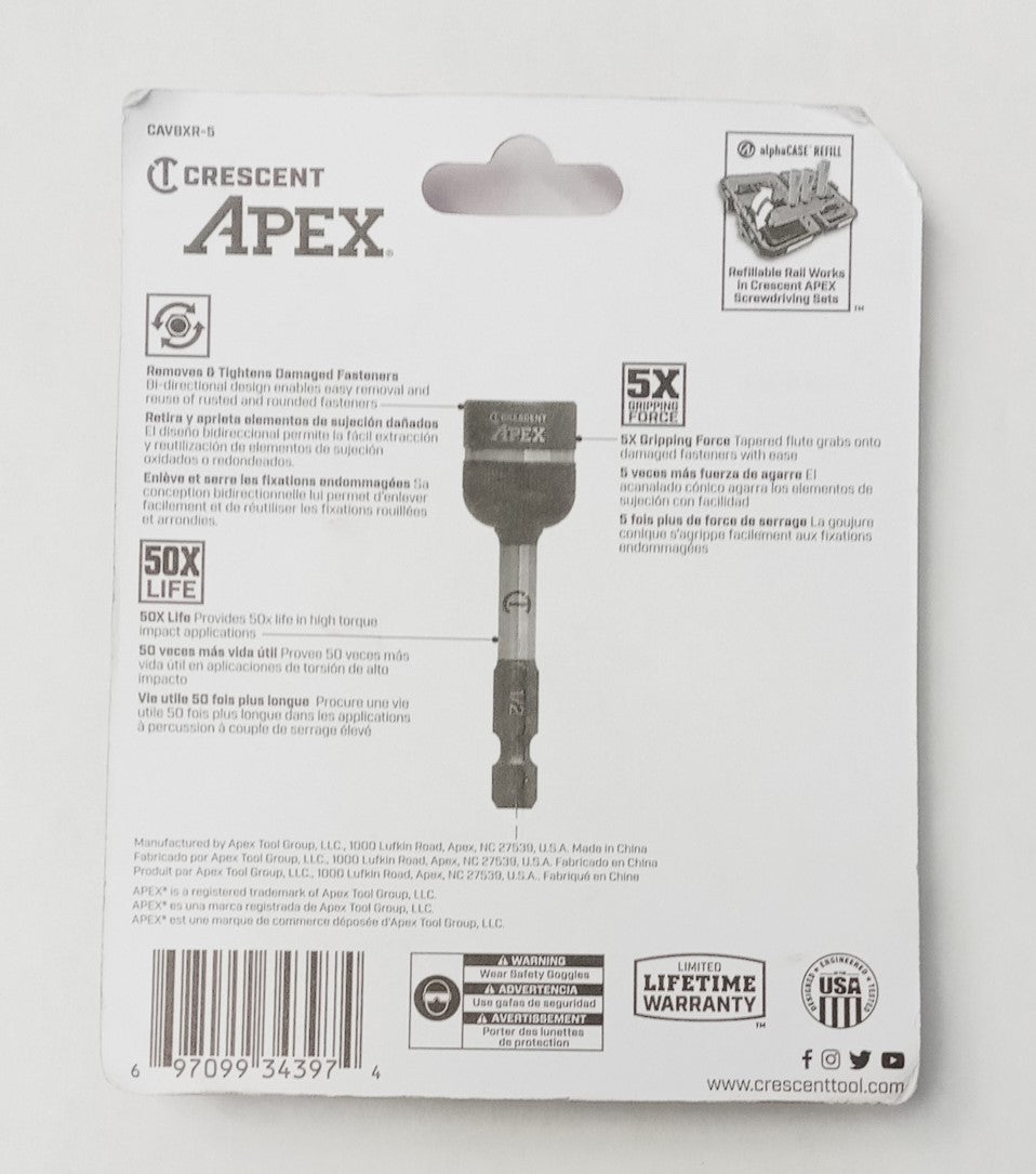 Crescent Apex 5 Pc Impact Nut Extractor And Driver Set CAVBXR-5