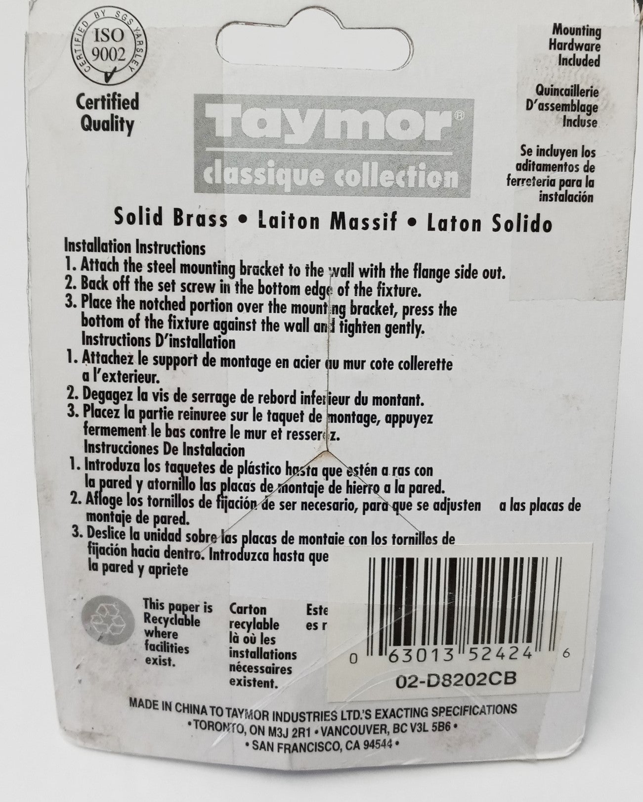 Taymor 02-D8202CB Classique Series Double Robe Hook Polished Chrome & Brass