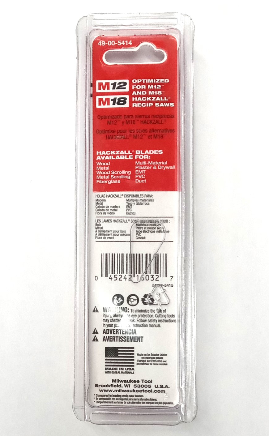 Milwaukee M12 Hackzall 4" PVC Blades 14TPI USA Made 2-5pks 49-00-5414
