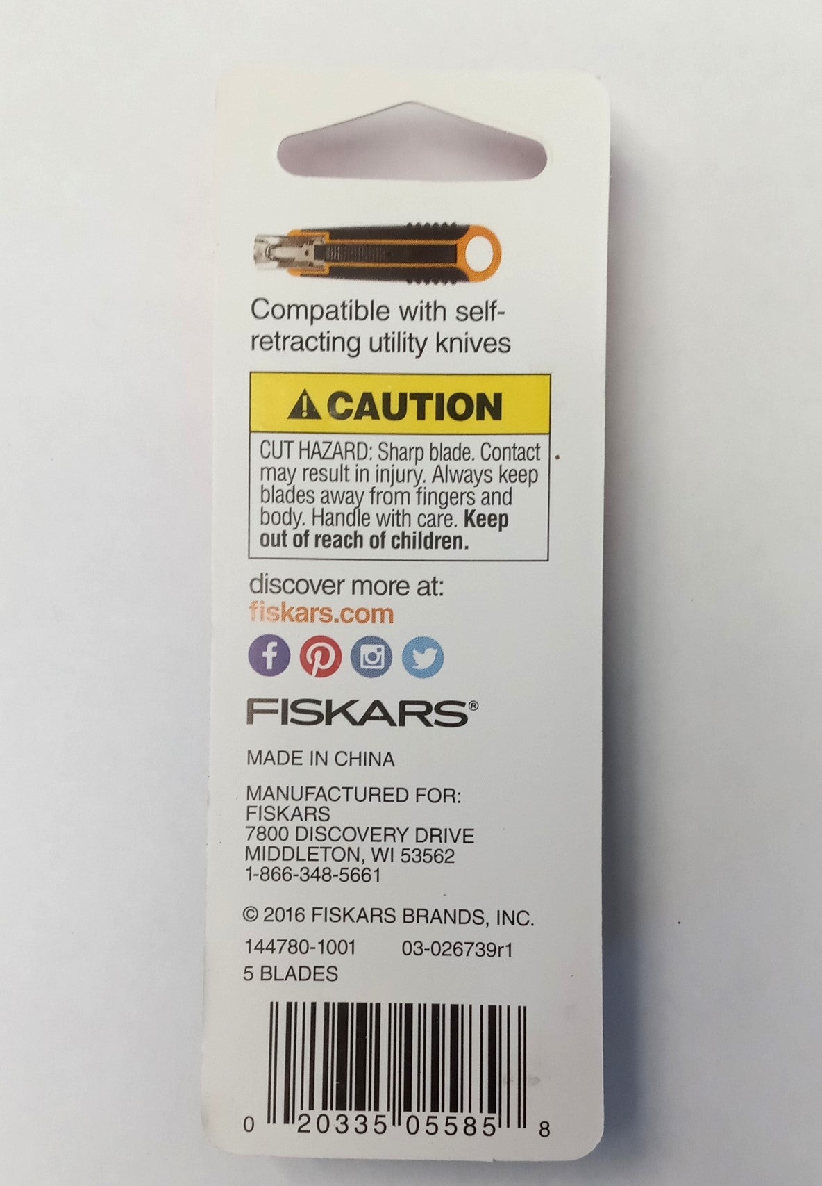Fiskars Self Retracting Utility Blades, 6 Packs of 5 Pieces, 30 Blades 144780