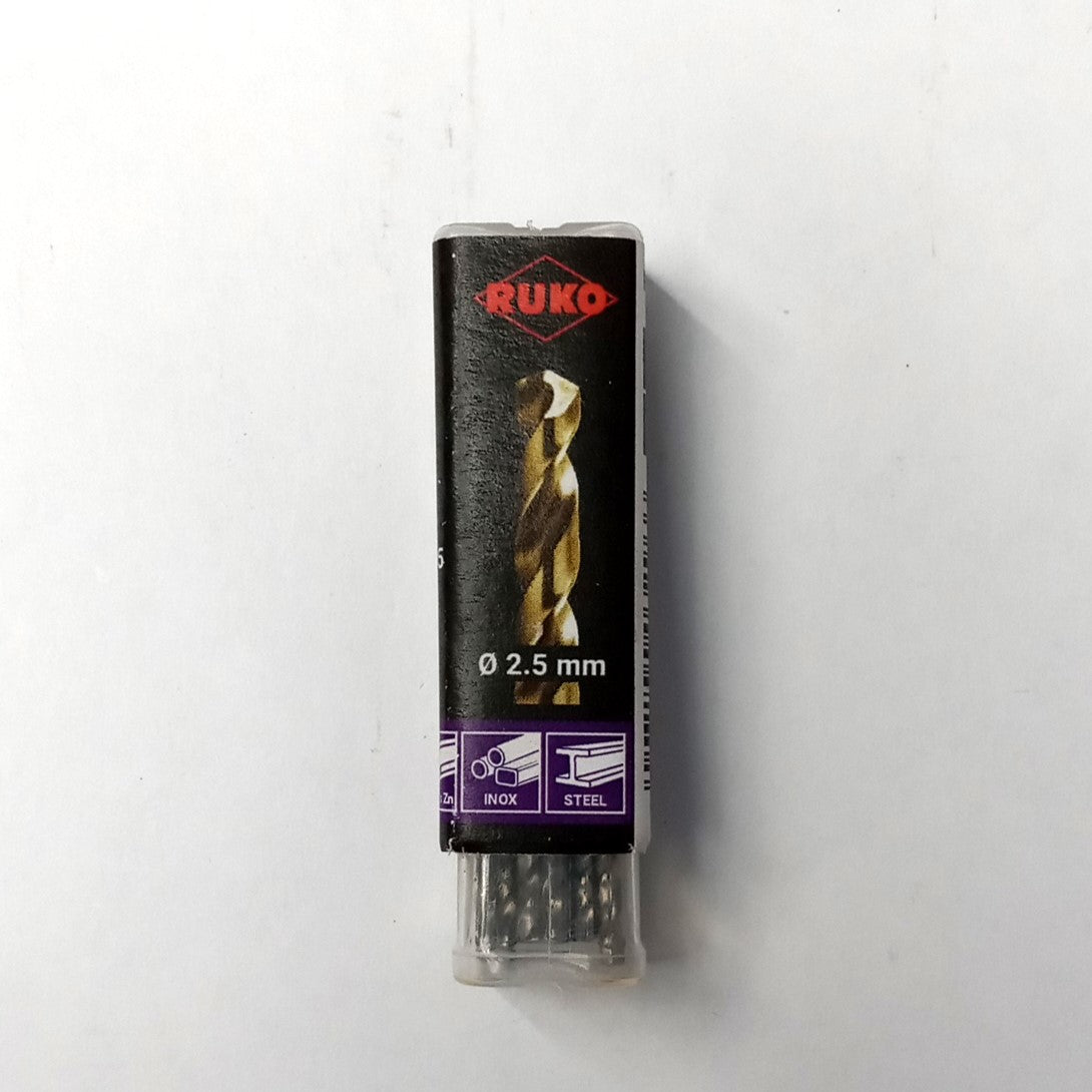 RUKO Twist Drills DIN 338 2,5mm HSS-Co, PK10 215025 Germany