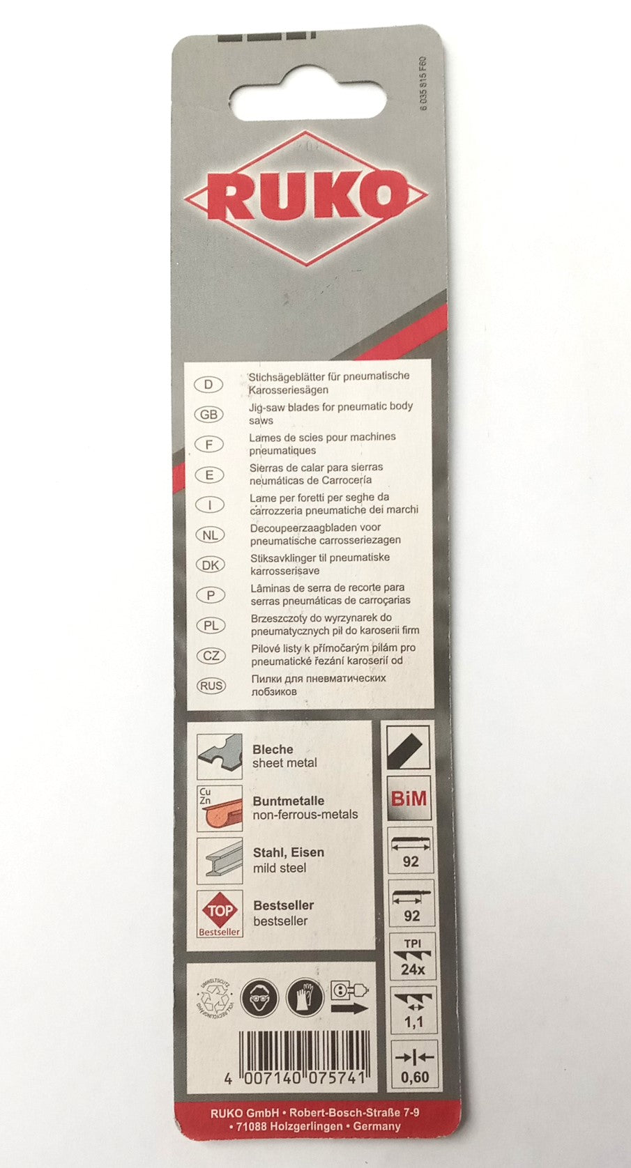 Ruko Jig-saw Blades for Pneumatic Body Saws HSS-Bi-Metal Germany 3218811