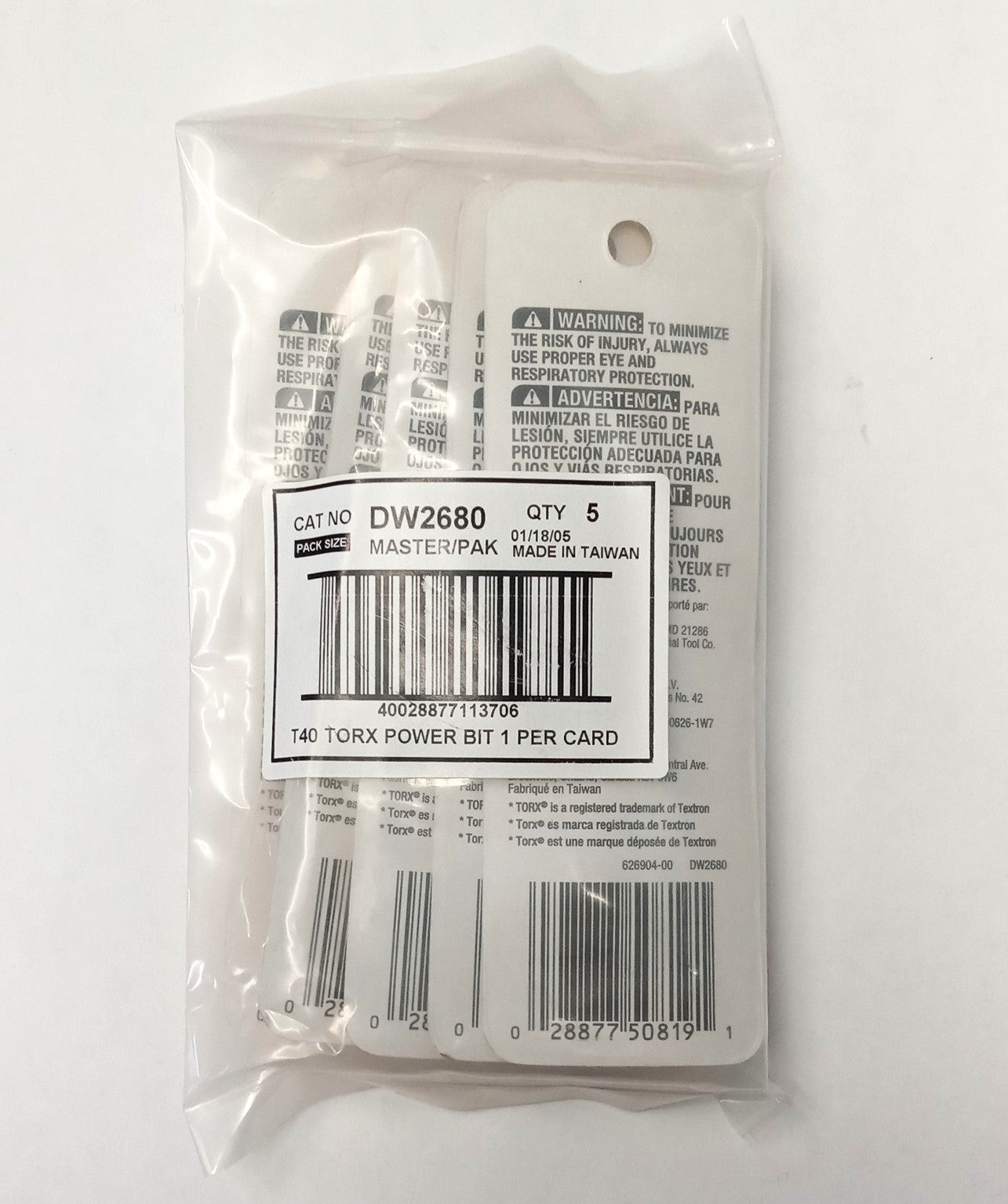 Dewalt T40 Torx Bits 2" Long 5pcs DW2680