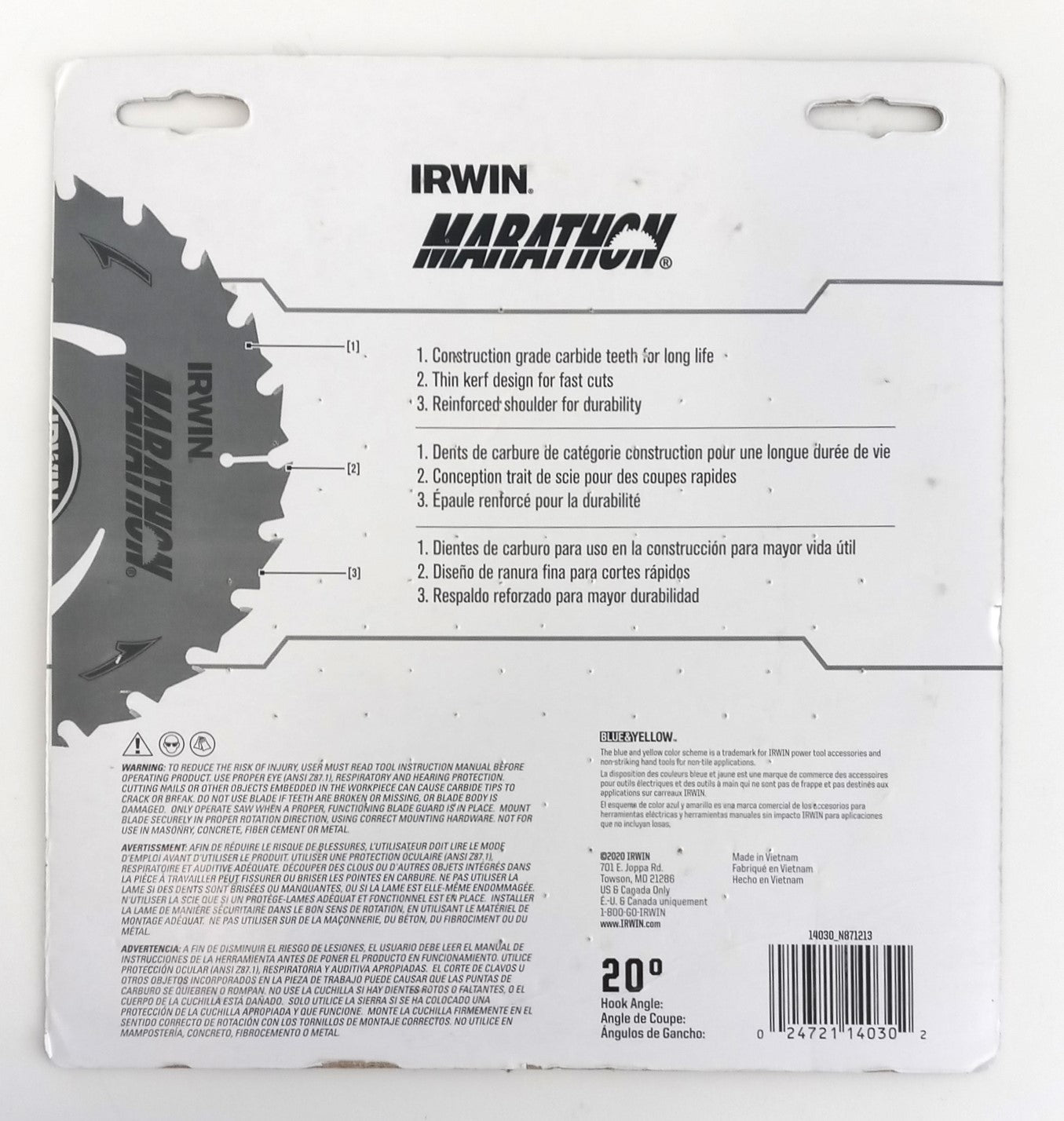 Irwin Marathon Carbide Circular Saw Blade 7-1/4" 24T Framing Ripping 24030 #R07