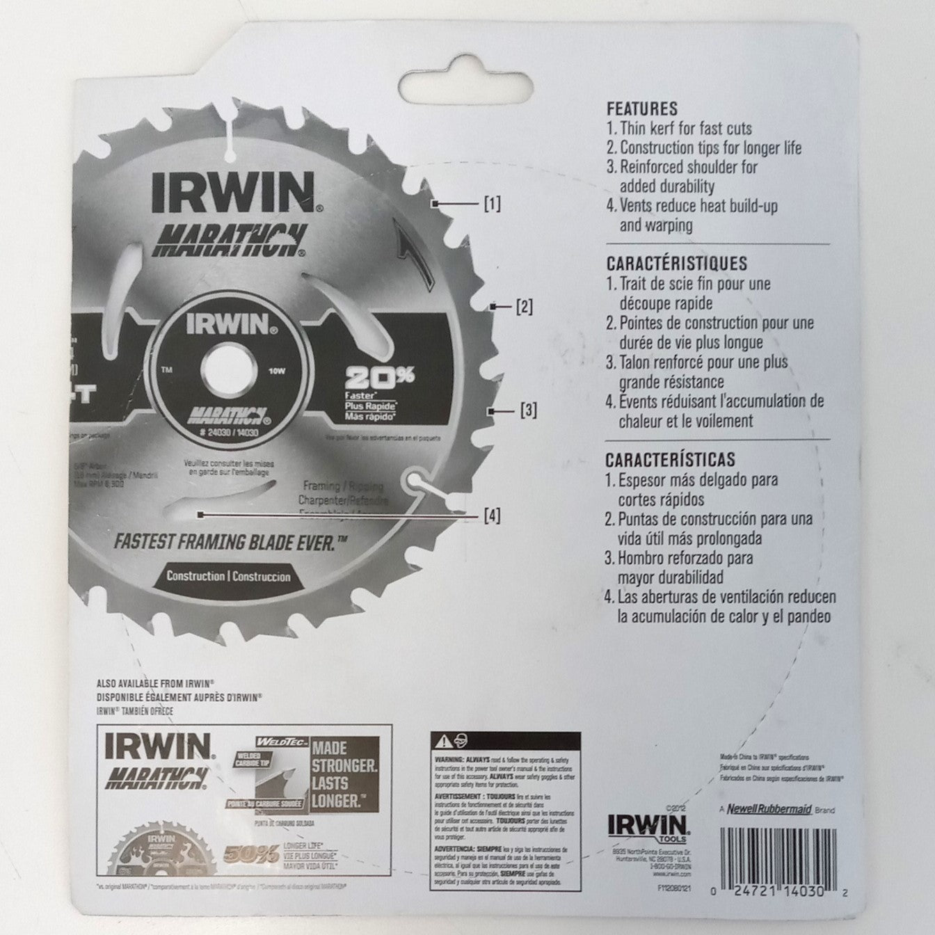 Irwin Carbide Circular Saw Blade 7-1/4" 24T Framing with Power Bit 24030 #R09