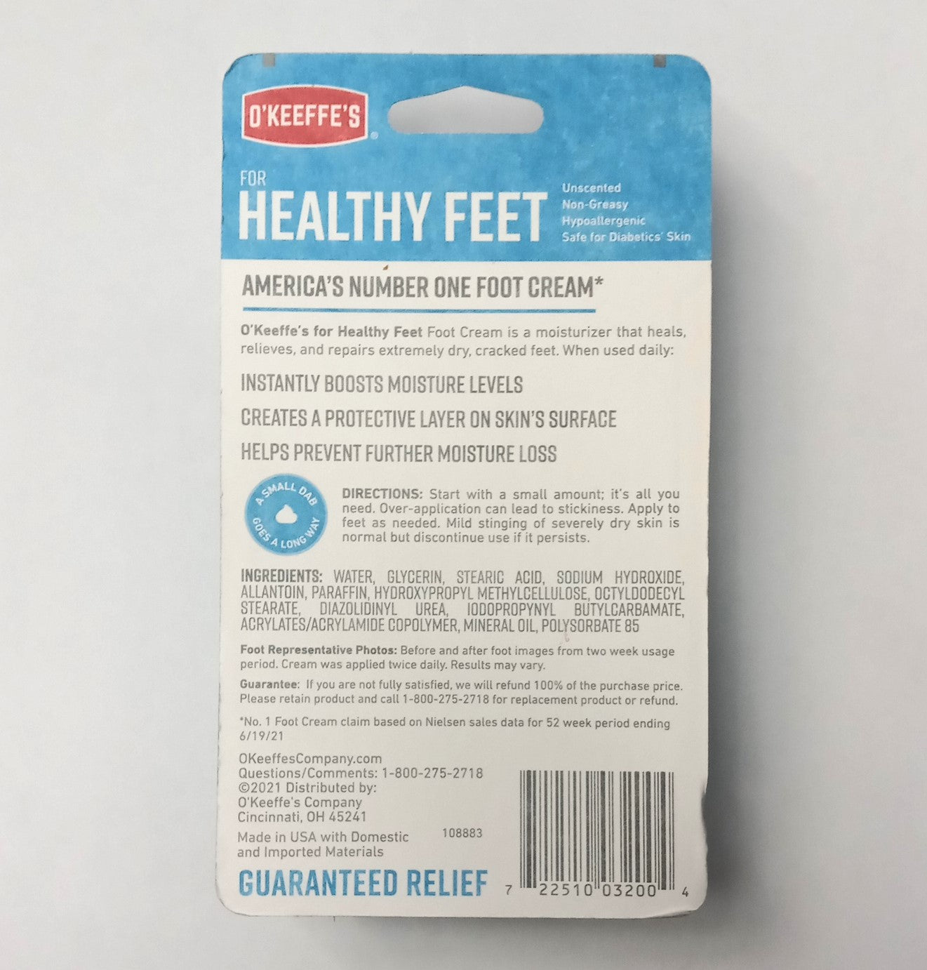 O'Keefe's Healthy Foot Cream. Relieves Extremely Dry Cracked Feet. 3.2oz Jar K03