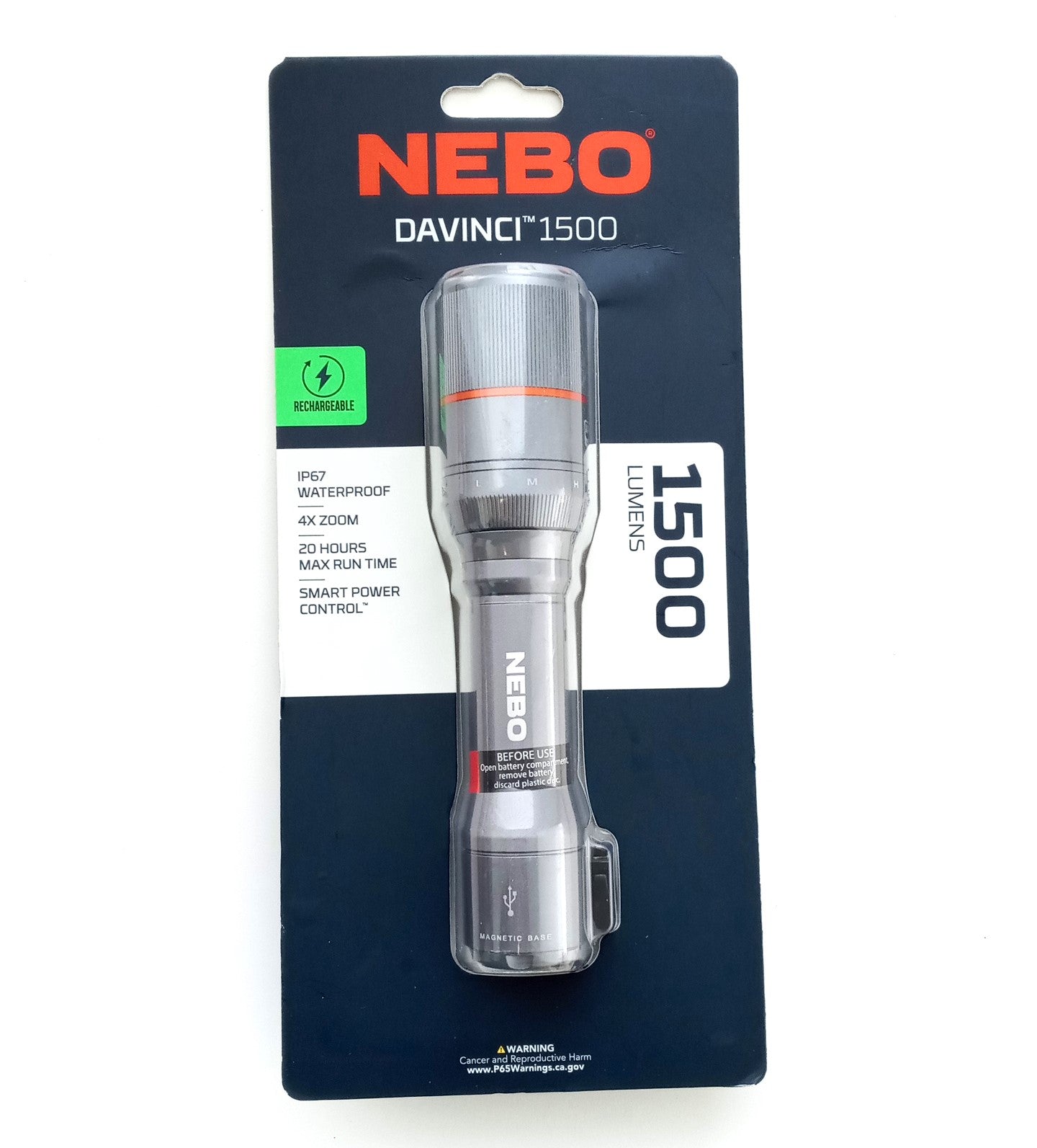 NEBO DAVINCI 1500 Rechargeable ALUMINUM Flashlight 1500 Lumens NEB-FLT-0019