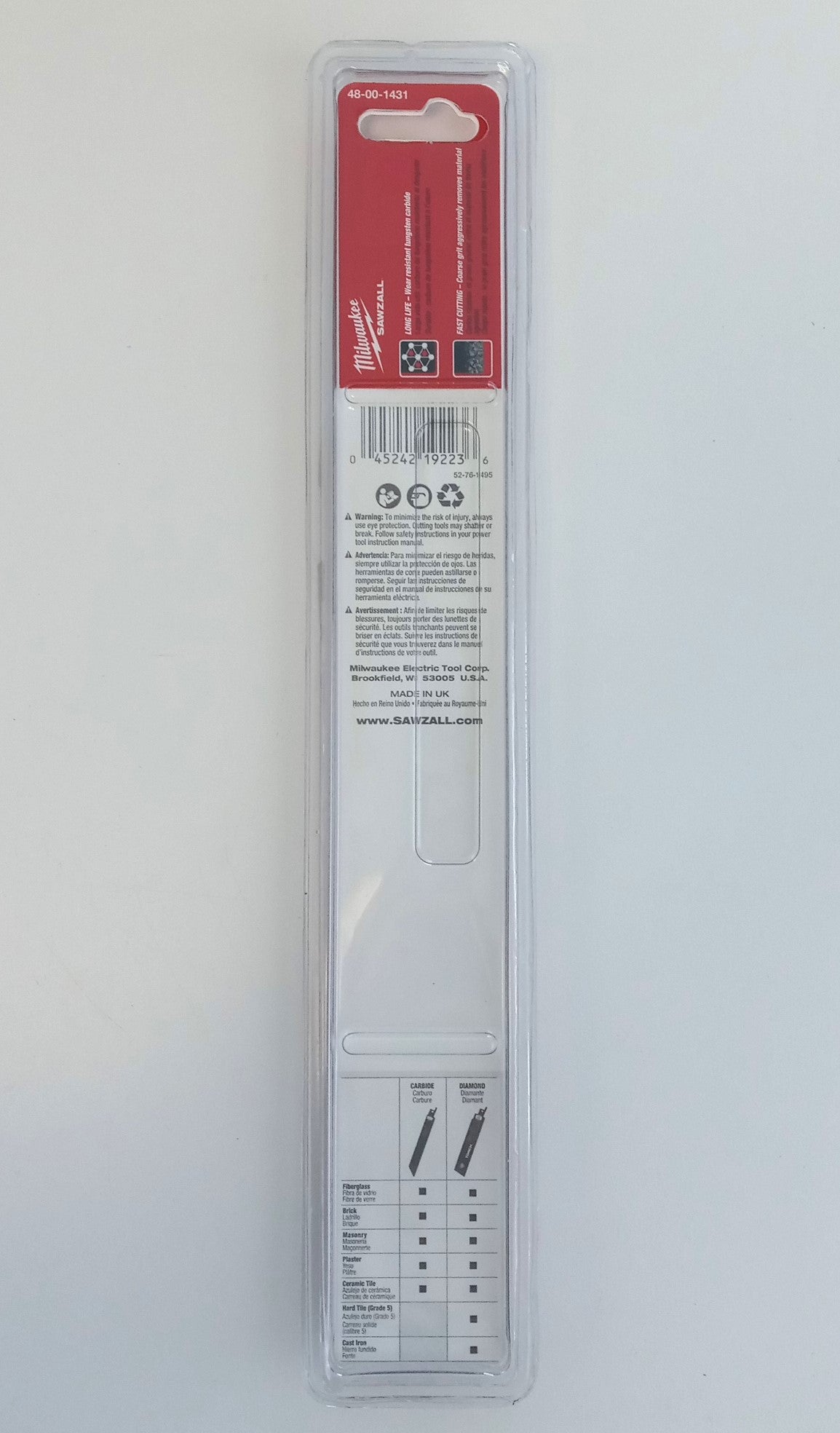 Milwaukee 9" Carbide Grit Sawzall Blade United Kingdom 2pcs 48-00-1431 United Ki