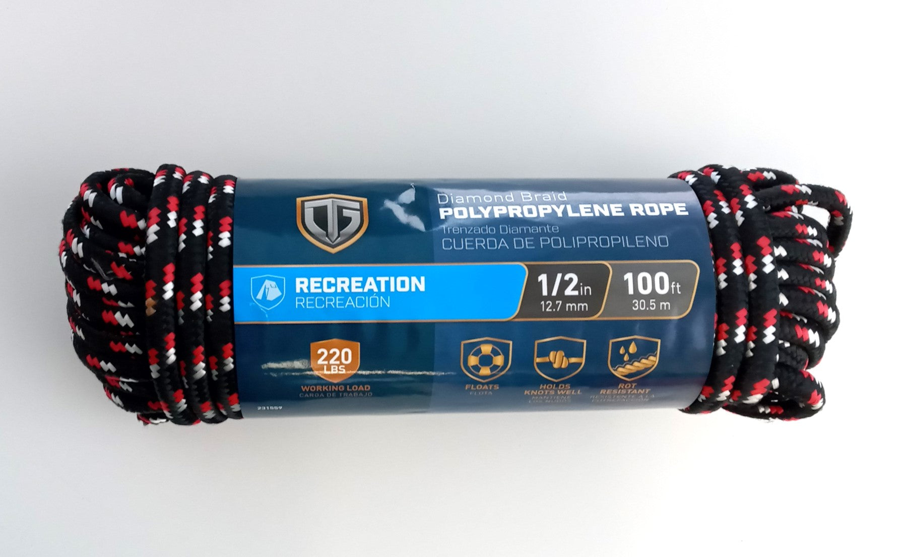 Polypropylene Rope, Diamond Braided, 1/2 In. x 100 Ft. - 643591