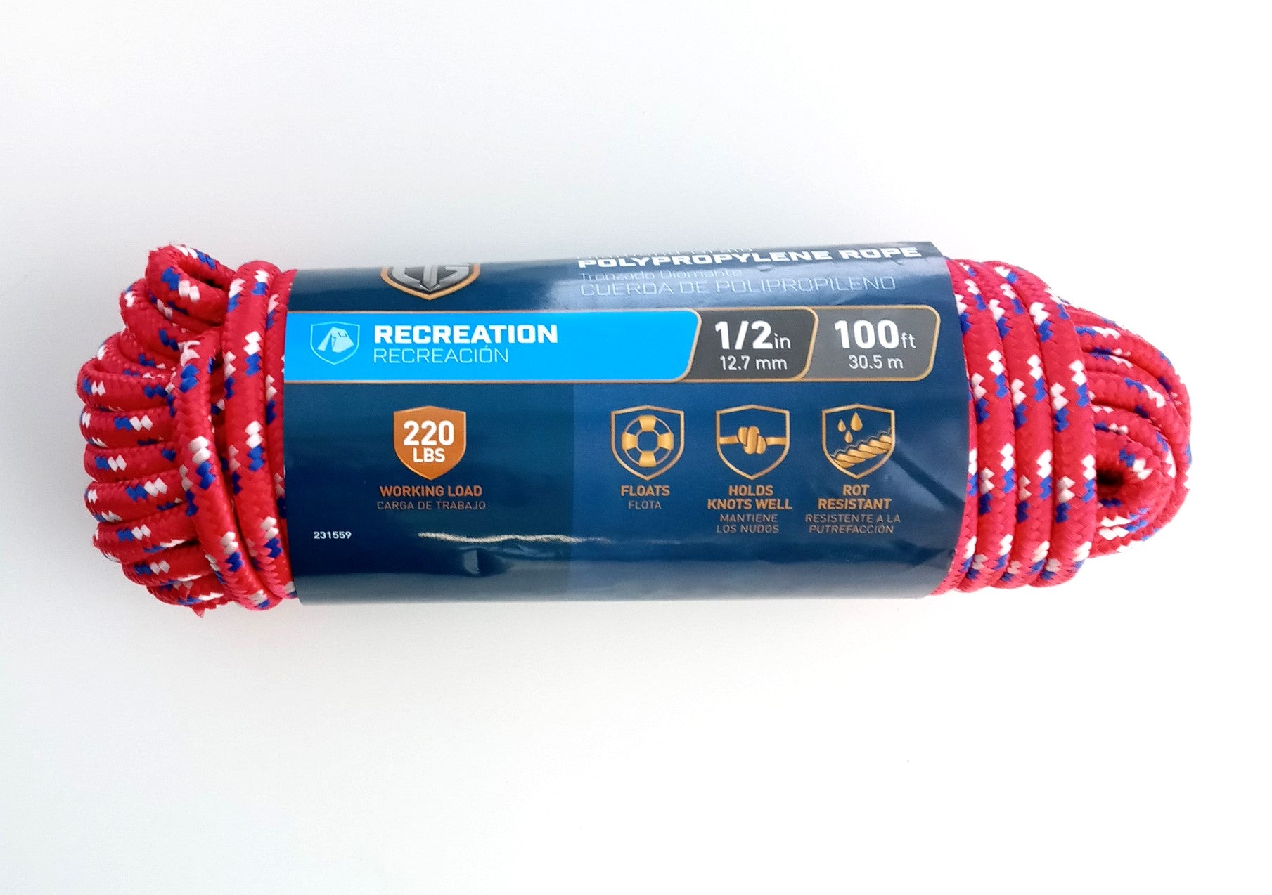 Polypropylene Rope, Diamond Braided, 1/2 In. x 100 Ft. - 643591