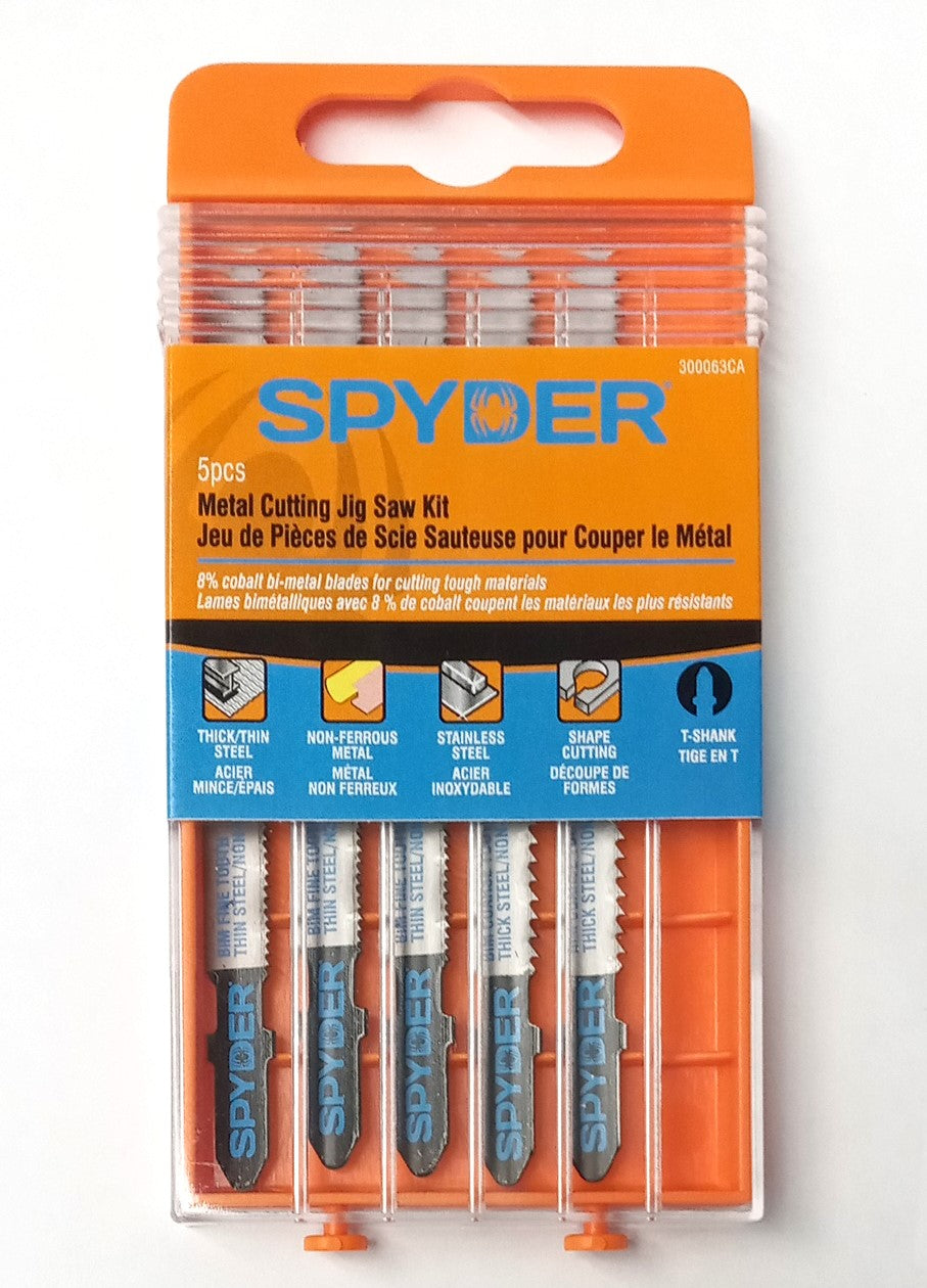 Spyder Jig Saw Blades 5 Pack Assorted Metal Cutting Kit T-Shank 300063