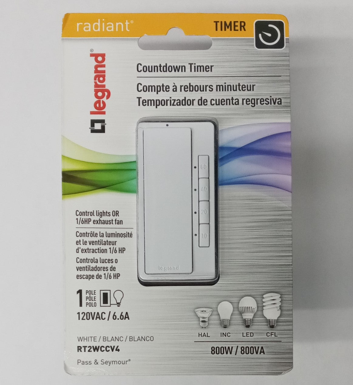 Legrand Countdown Timer For Control Lights Or 1/6 HP Exhaust Fan RT2WCCV4