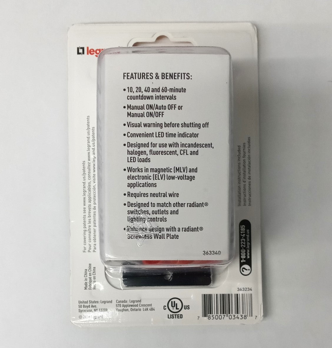 Legrand Countdown Timer For Control Lights Or 1/6 HP Exhaust Fan RT2WCCV4