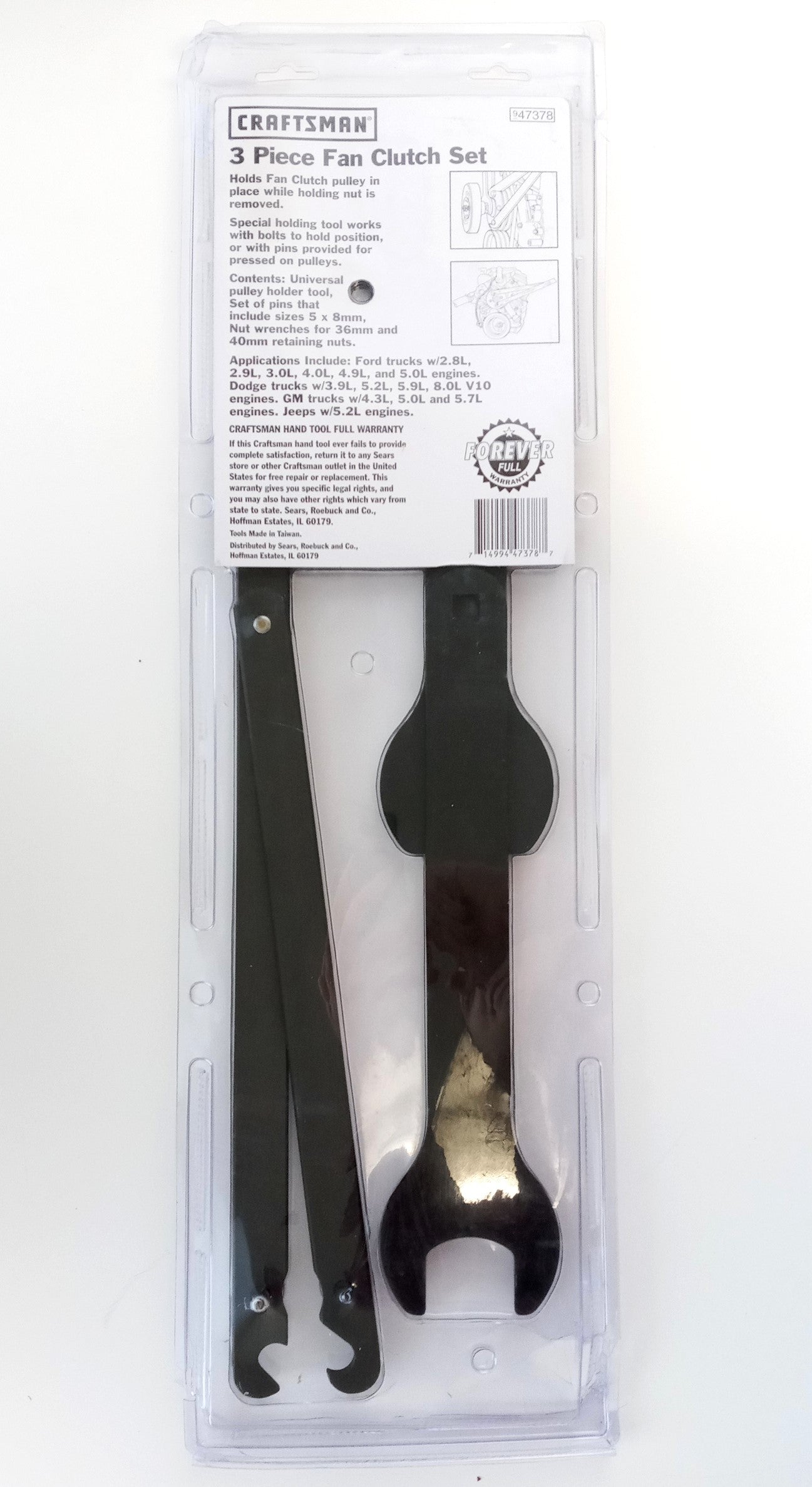 Craftsman 47378 3 Piece Fan Clutch Wrench / Pulley Holder Set