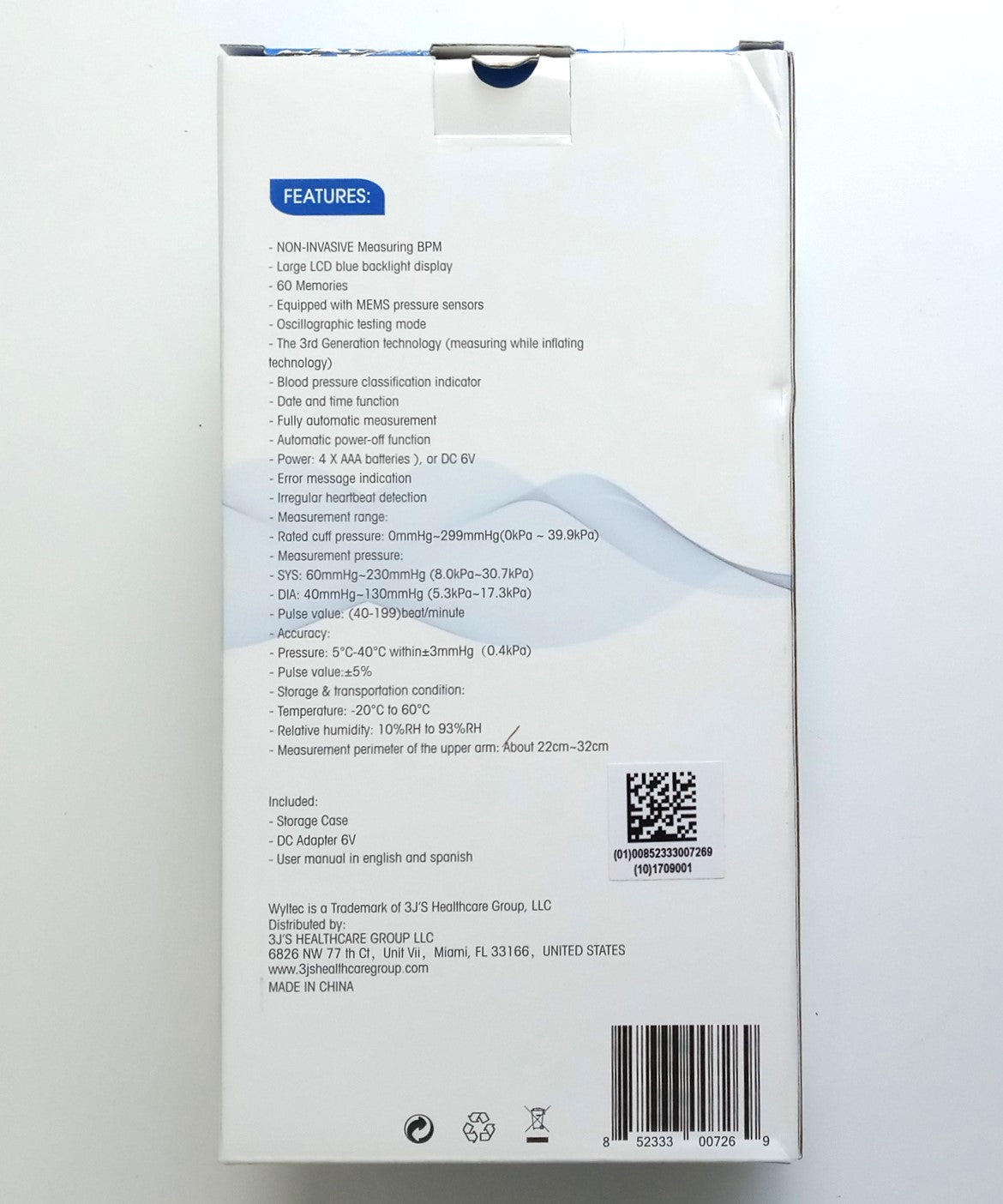 Wyltec Digital Upper Arm Blood Pressure Monitor LCD Backlight W04‑02001SIL