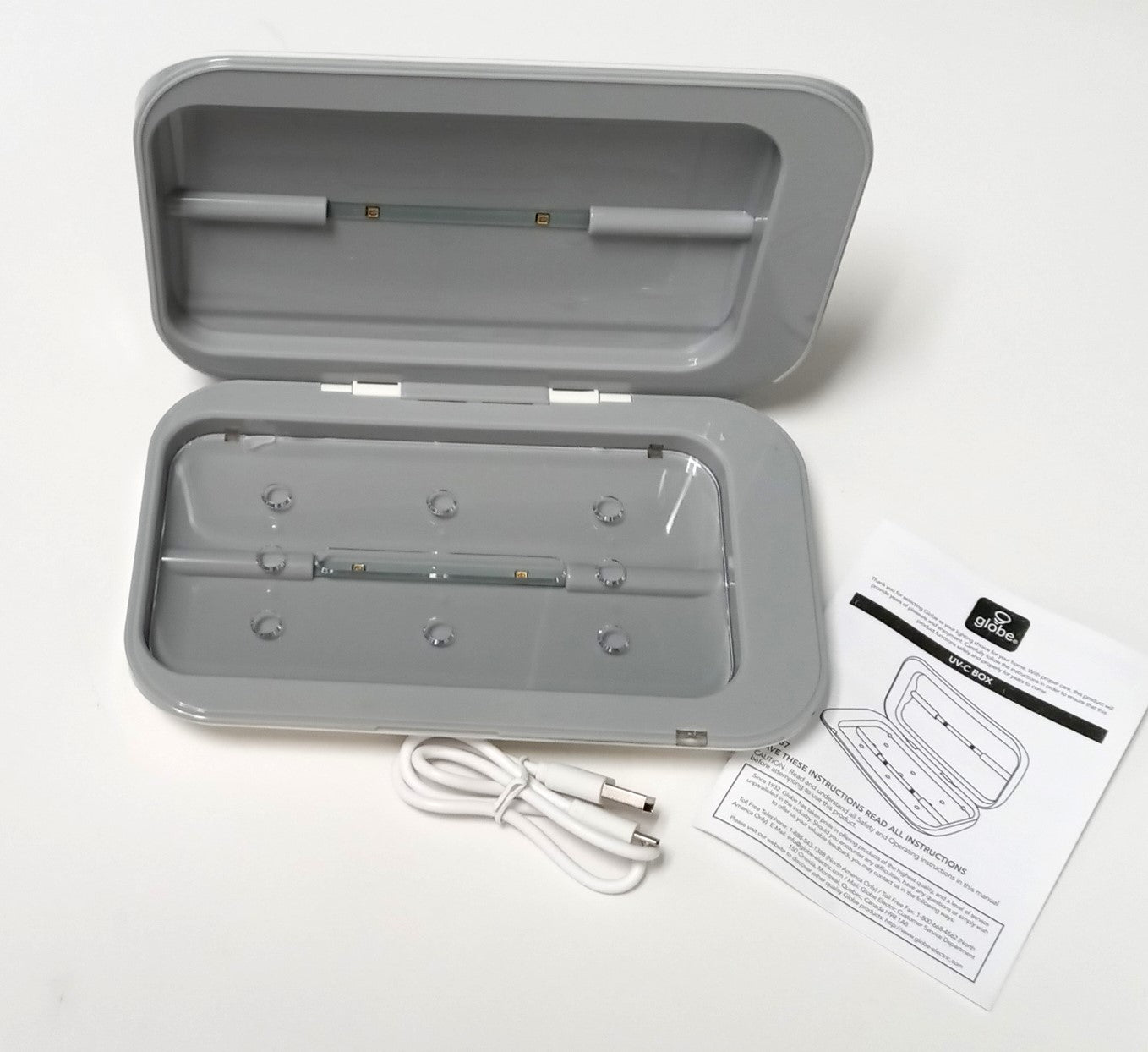 Globe UV-C Light Disinfecting Box, White, Indicator Light, USB Cable Included