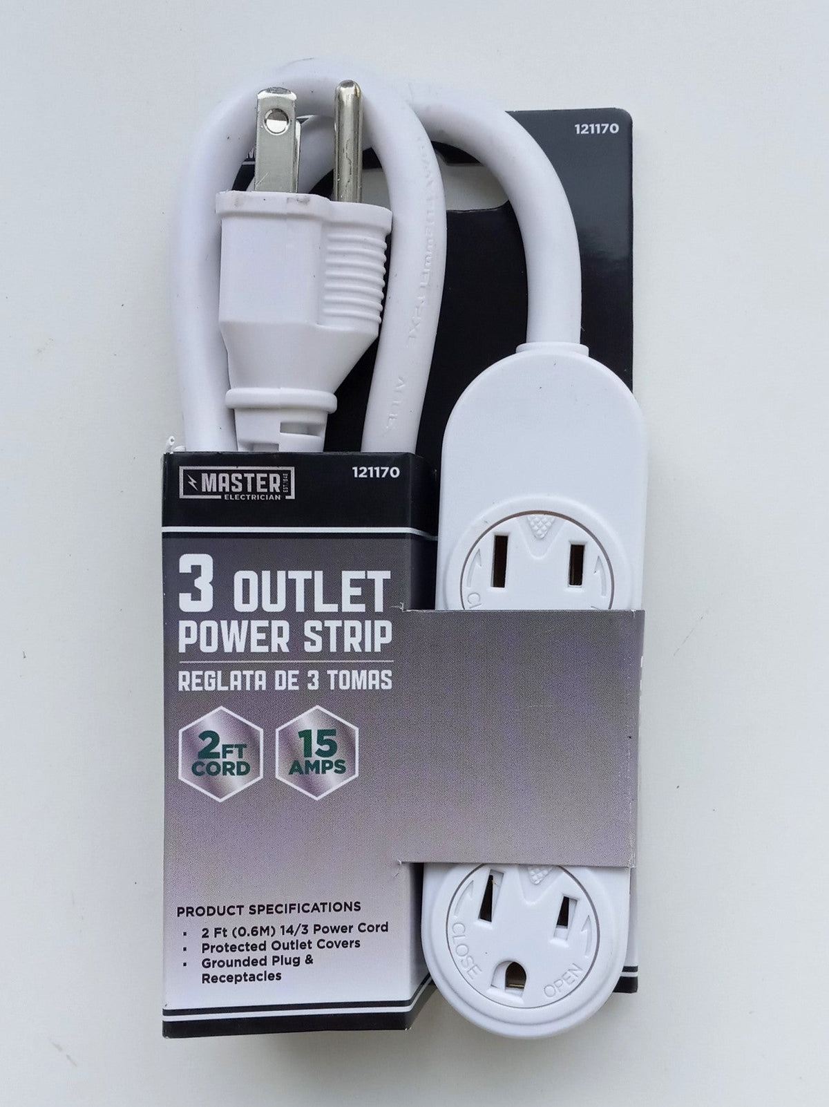 Master Electrician Mini White 3 Outlet Power Strip Rotate Cover PS-304