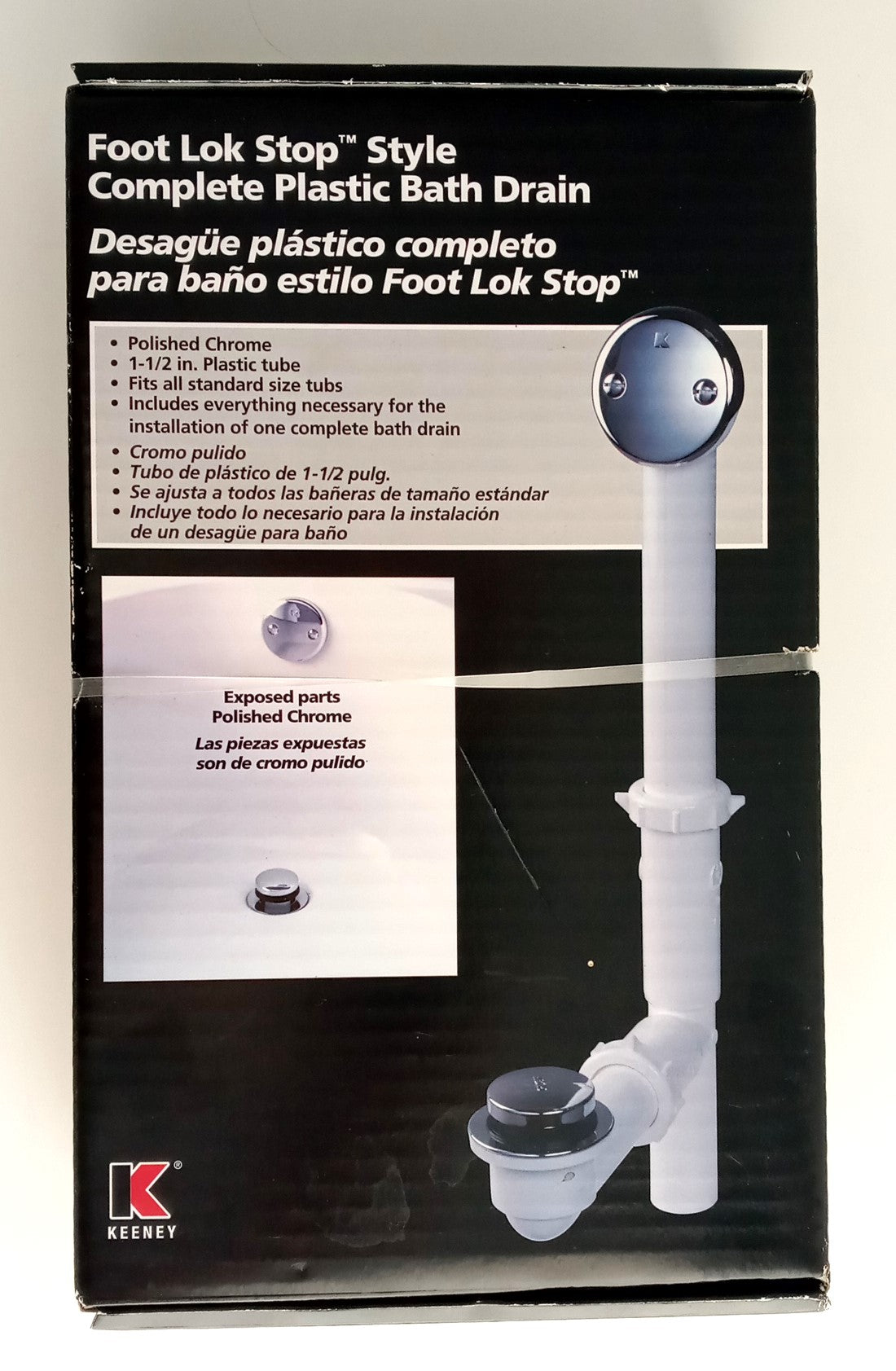 Keeney Foot Lok Stop Plastic Bath Drain with Polished Chrome Trim 63W Keeney 63W