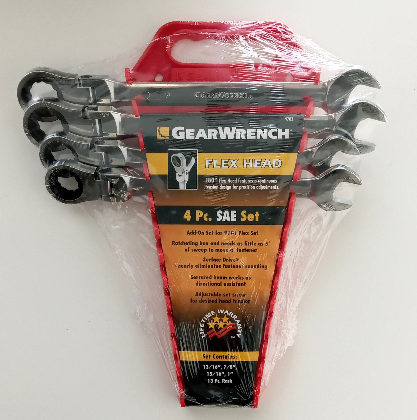 GearWrench 9703 SAE Flex Head Combo Ratcheting Wrench Completer Set 4 Pc