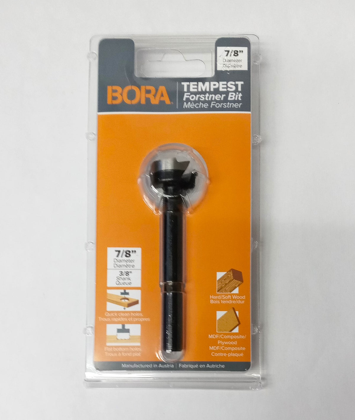 Bora 7/8" Tempest Forstner Drill Bit 3/8" Shank Austria 00973