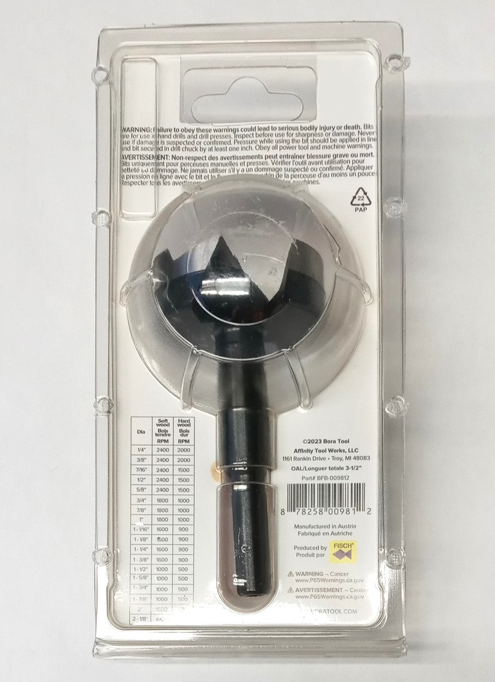 Bora 1-7/8" Tempest Forstner Drill Bit 3/8 Shank Austria 00981