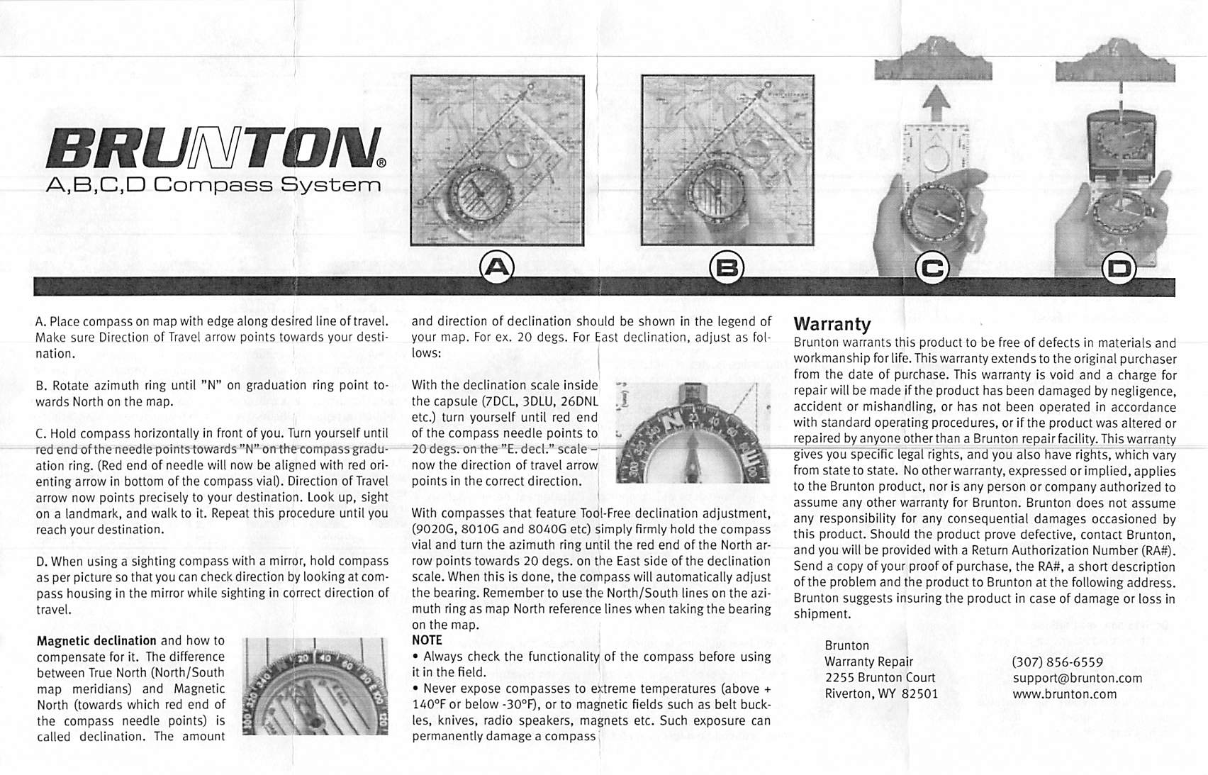 Brunton 7DNL Baseplate Map Compass With Declination Scale