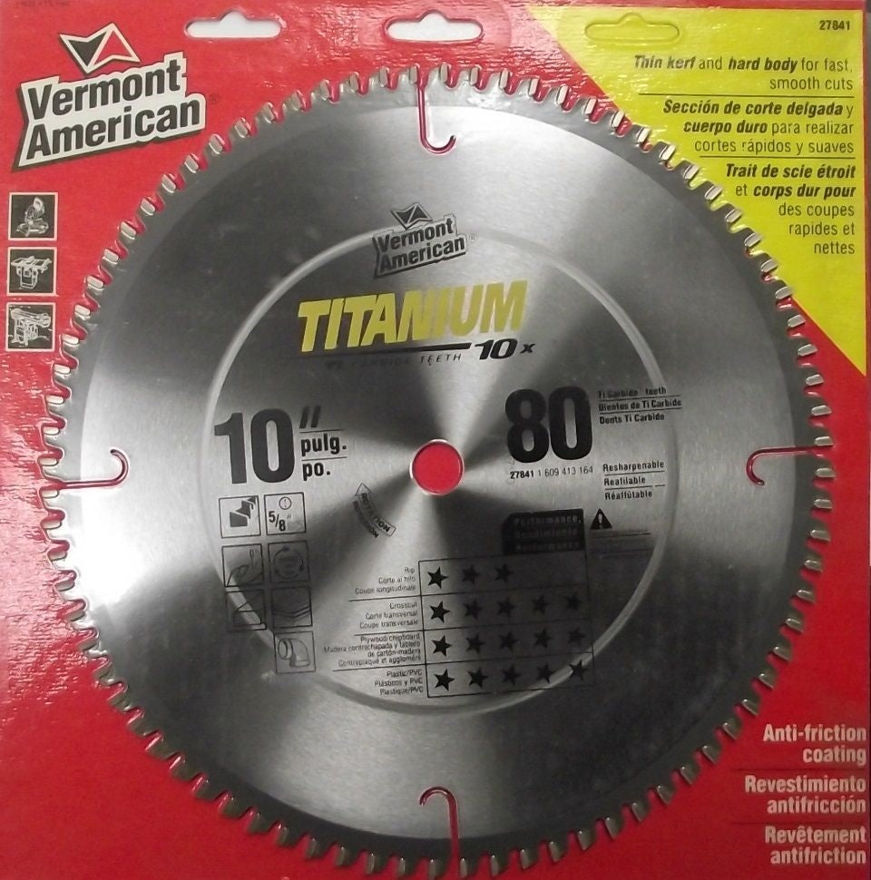 Vermont American 27841 5/8" Arbor 10" x 80T ATB Titanium Circular Saw Blade