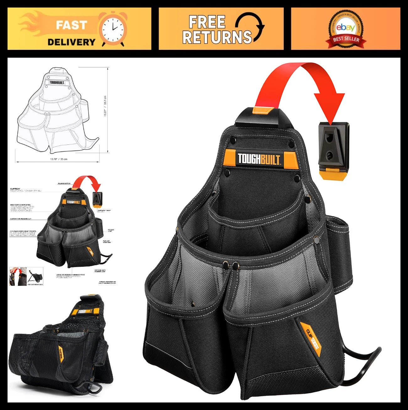 Toughbuilt 9-Pockets Framers Tool Pouch With Kickstand TB-CT-02