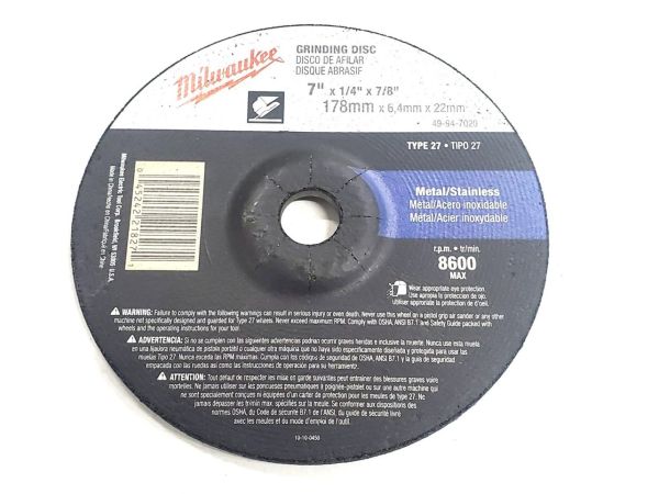 Milwaukee 49-94-7020 Type 27 7" X 1/4" X 7/8" Metal/Stain Grinding Discs10 pack
