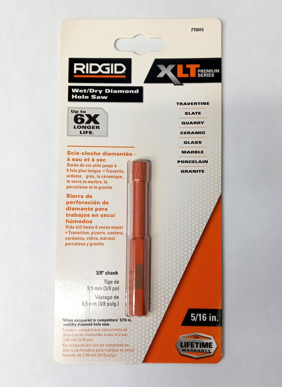 RIDGID 5/16'' Wet Dry Diamond Hole Saw Ceramic Glass Tile FT6015