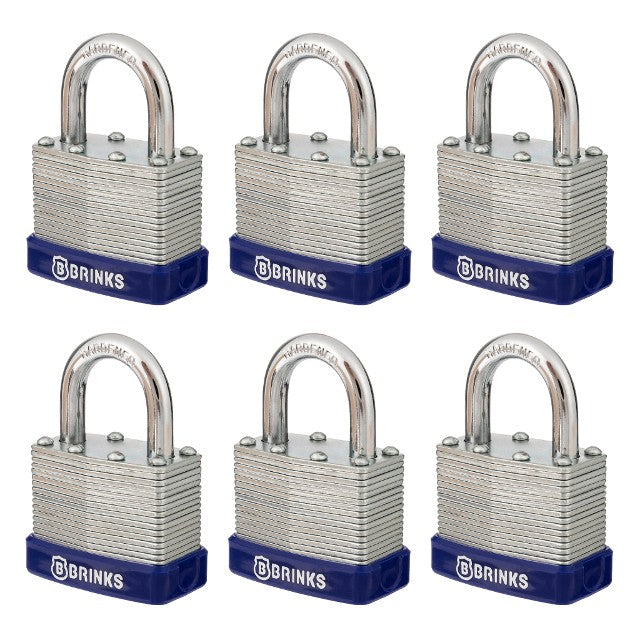 Brinks Contractor Keyed Alike Keyed Padlock, 1-1/2-in Wide x 7/8-in Shackle 6pk.
